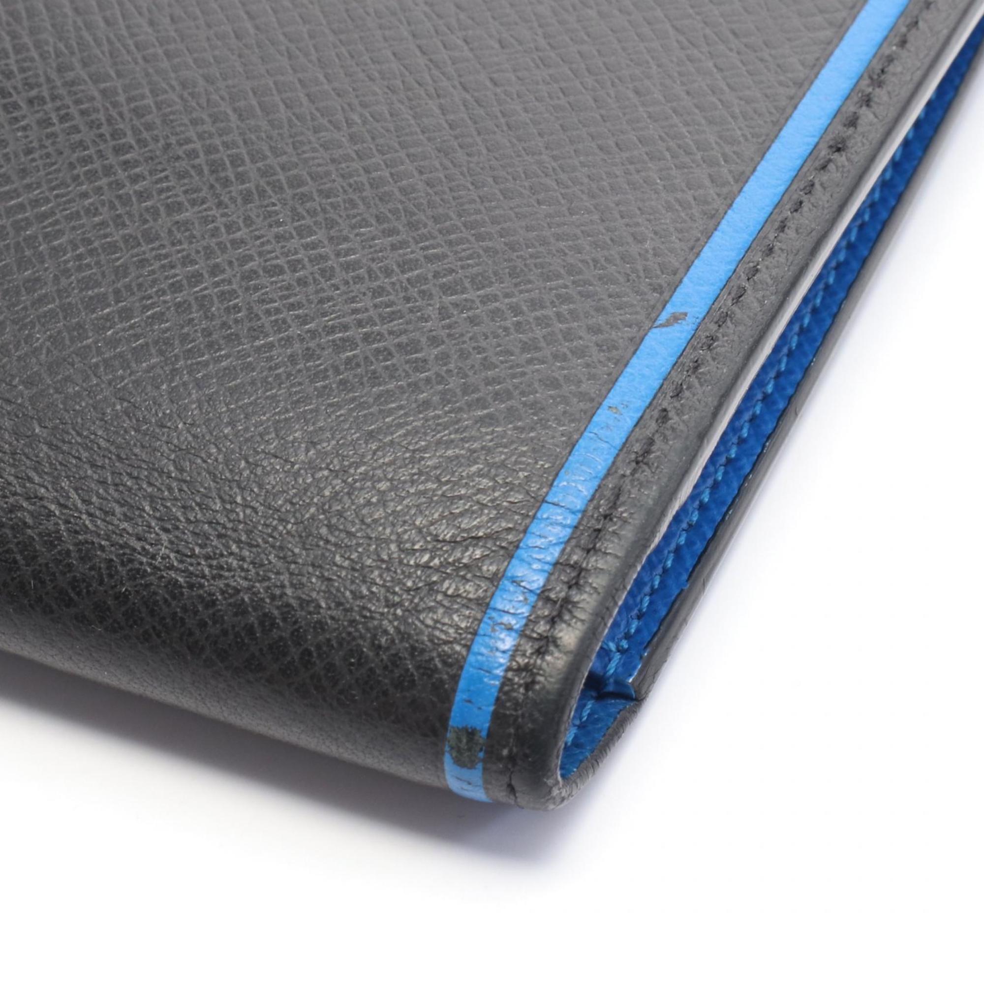 Louis Vuitton Black Blue Taiga Leather Leather Long Wallet (Bi-Fold) (Pre-Owned)
