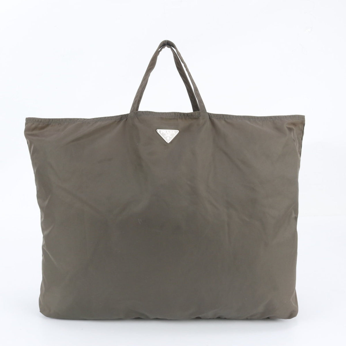 Prada Khaki Leather Nylon Tote Bag (Pre-Owned)