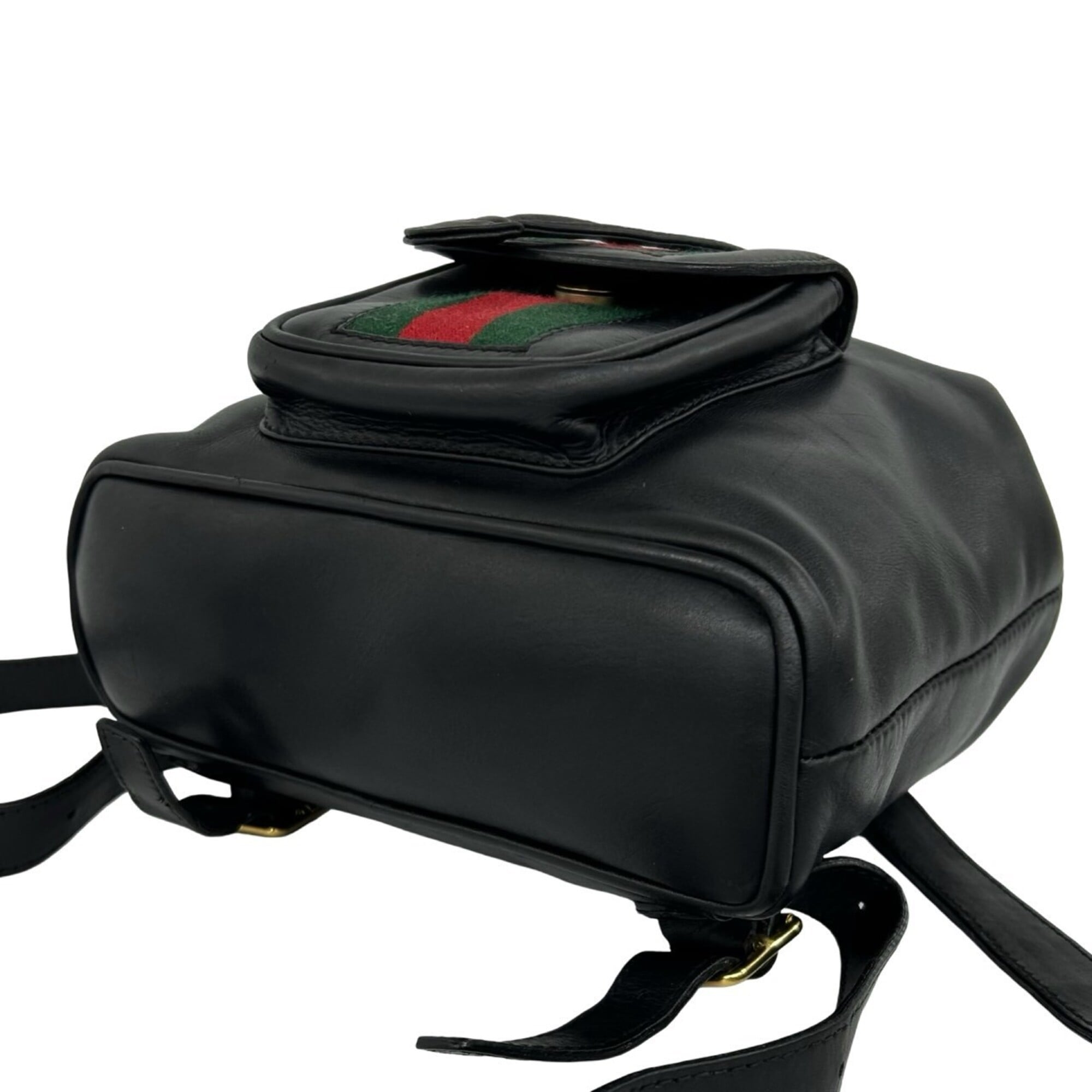 Gucci Black Green Red Color Leather Backpack (Pre-Owned)