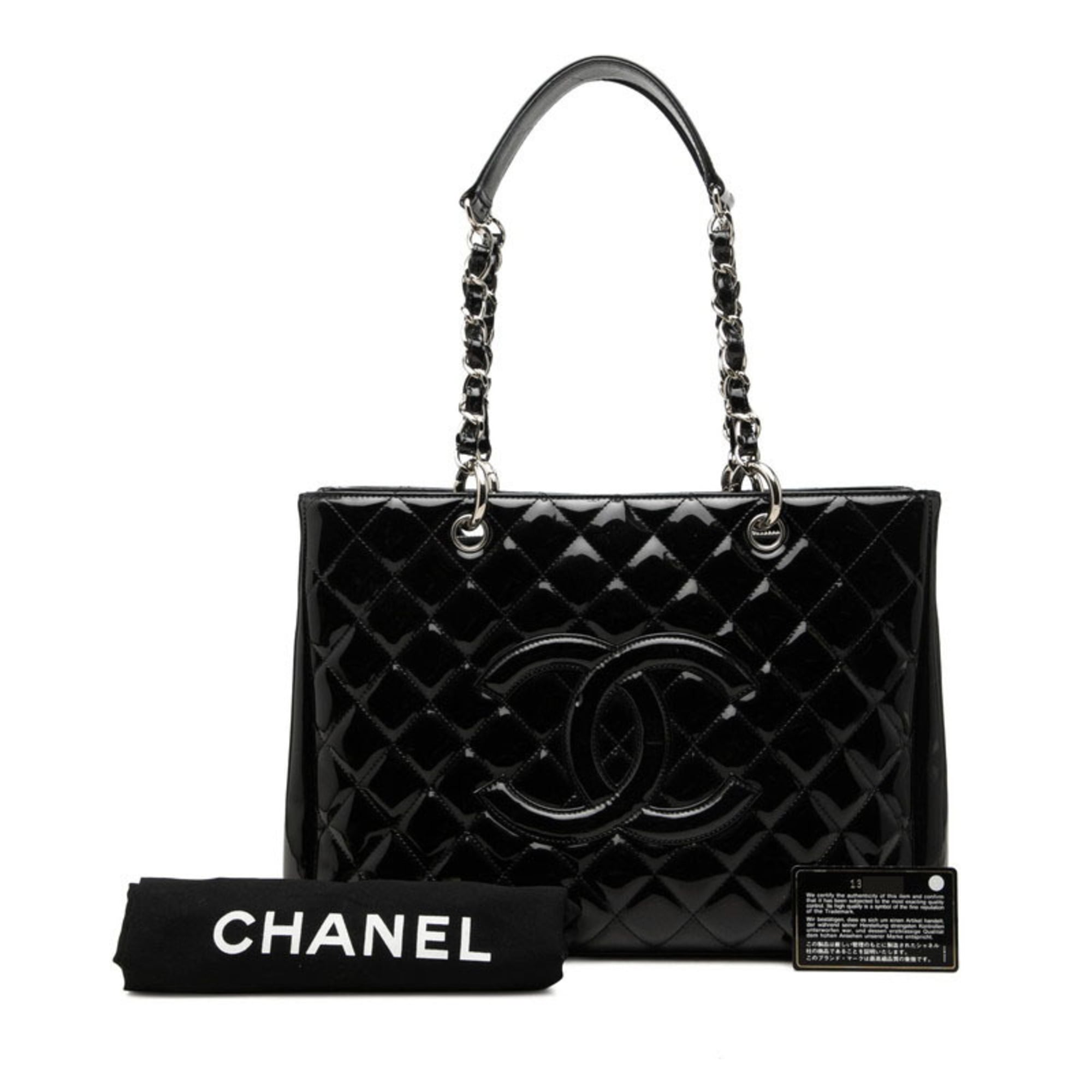 Chanel Matelasse Black Patent Leather Handbag Tote Bag (Pre-Owned)