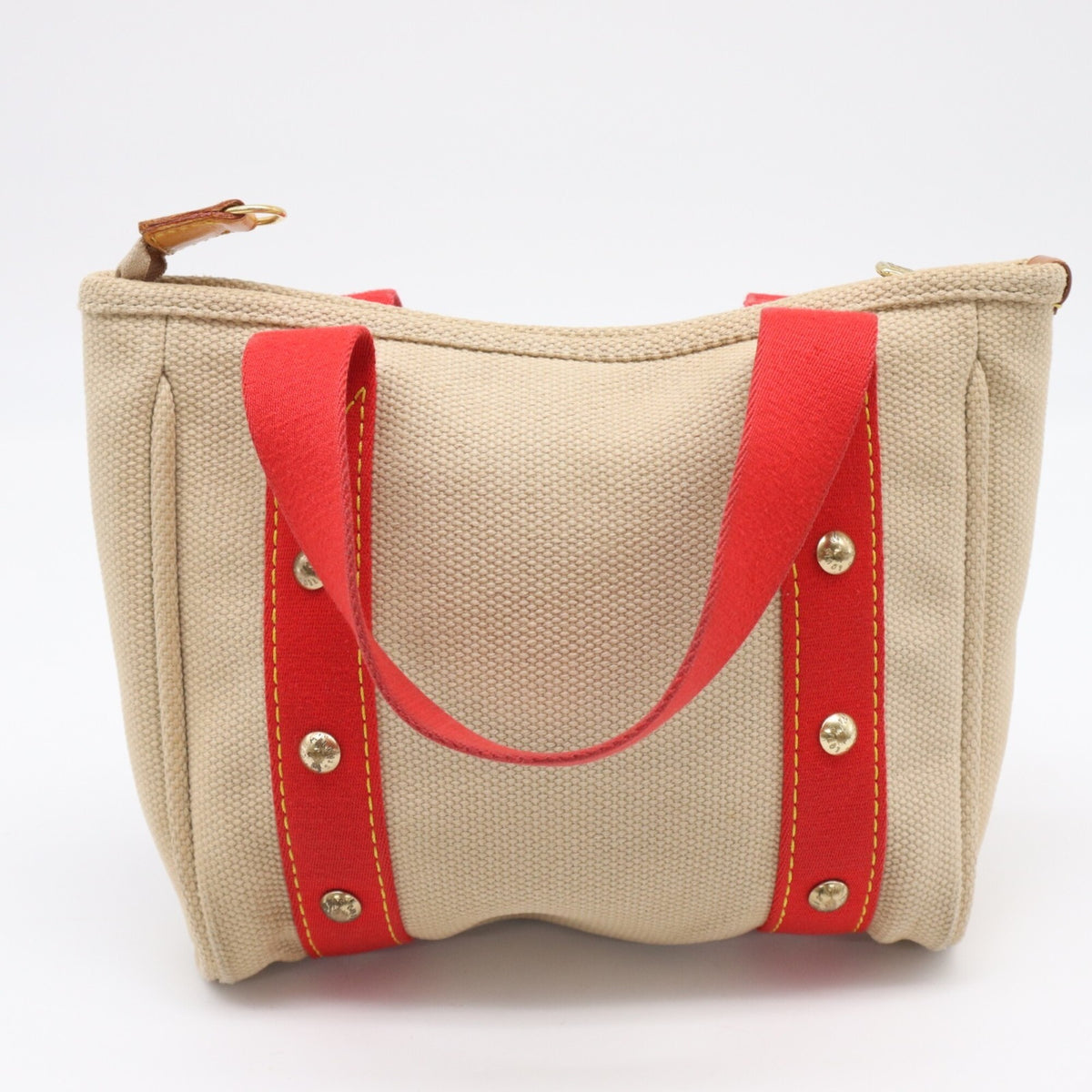 Louis Vuitton Beige Red Color Canvas Handbag (Pre-Owned)