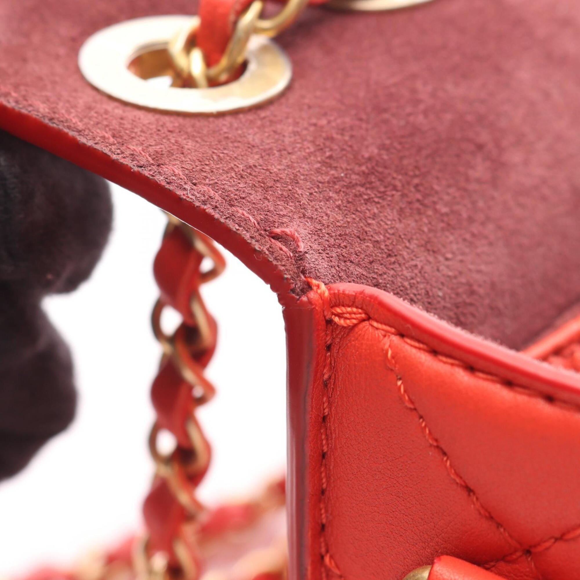 Chanel Red Color Leather Handbag Pouch Shoulder Bag (Pre-Owned)