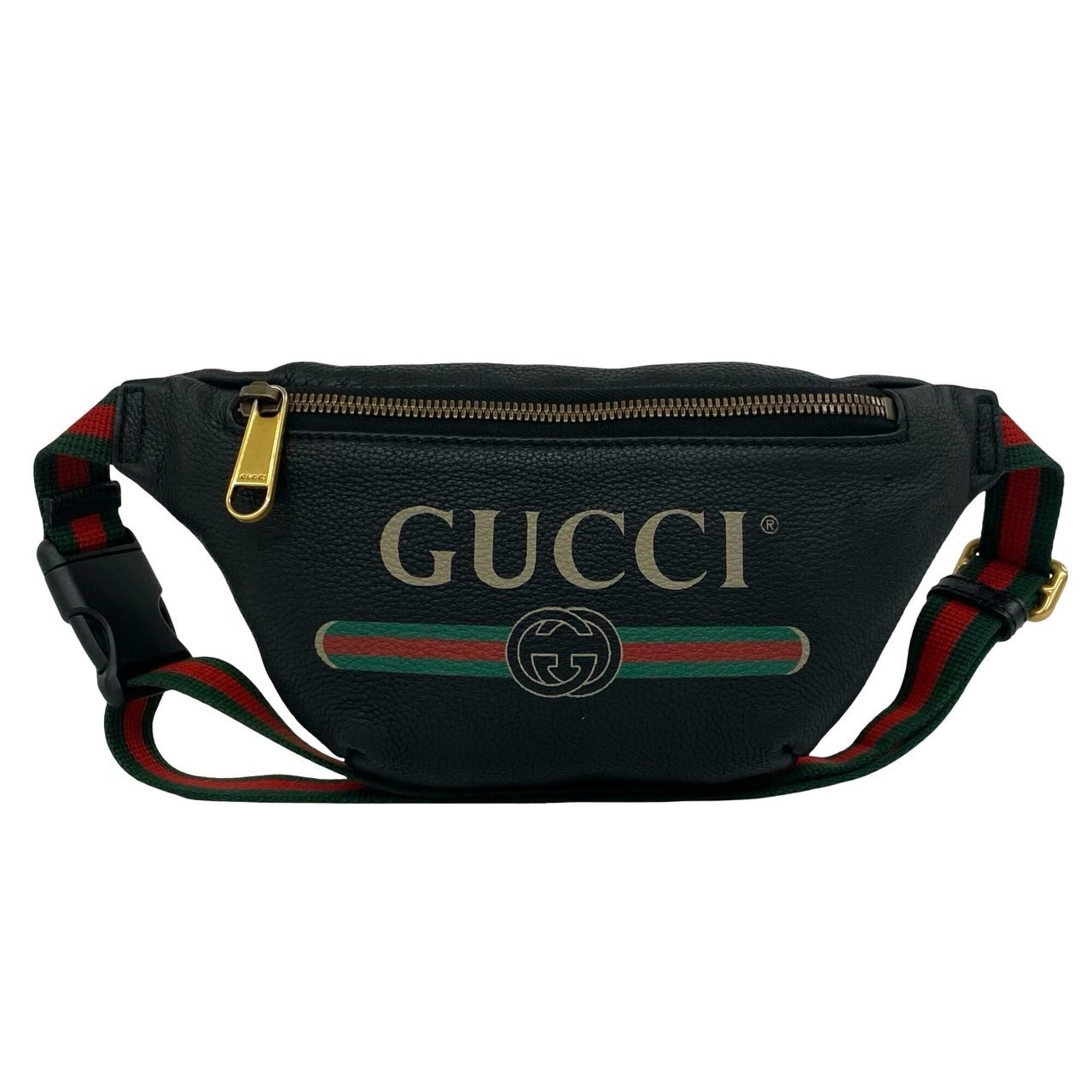 Gucci Black Green Red Color Leather Sling Bag (Pre-Owned)