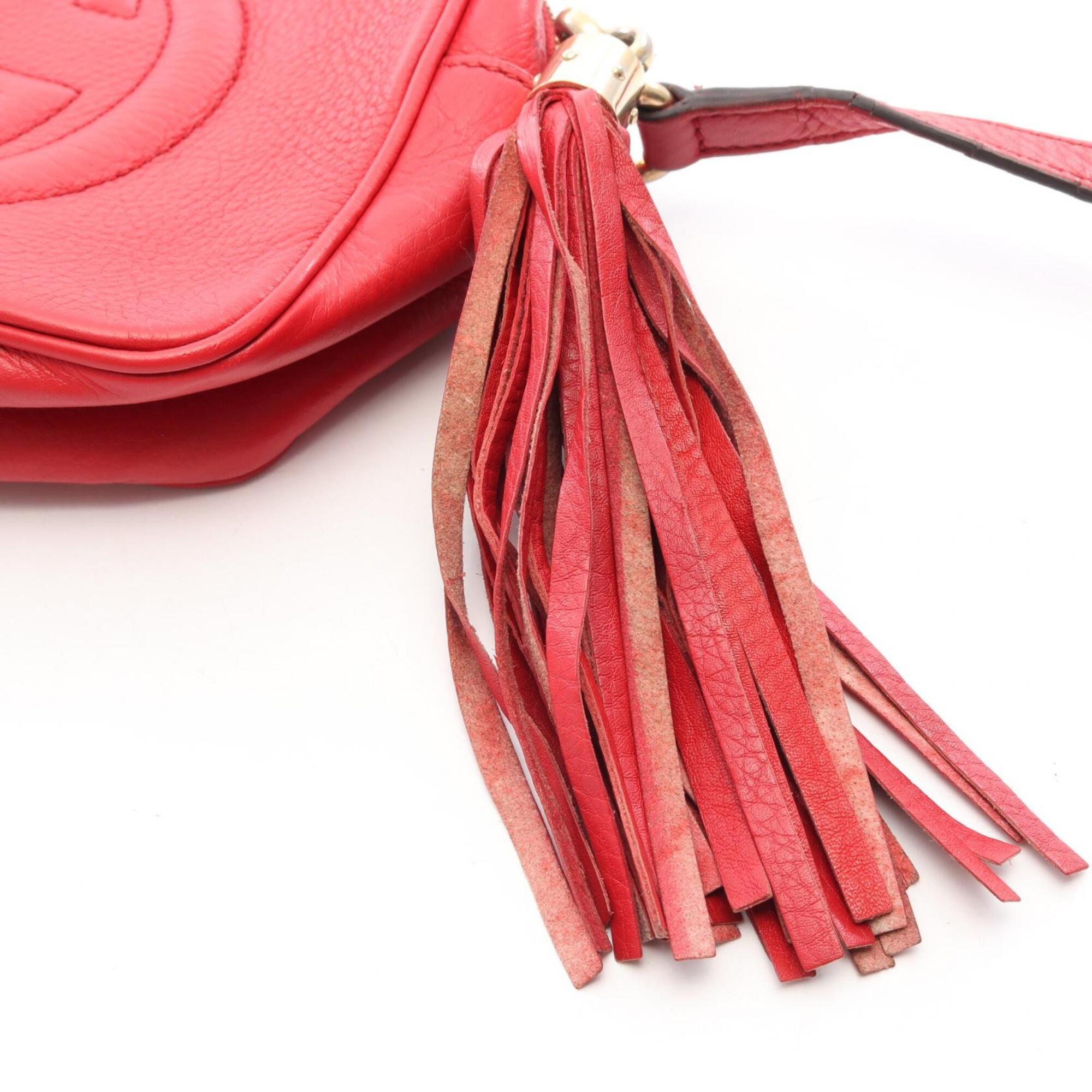 Gucci Red Color Leather Handbag Shoulder Bag (Pre-Owned)