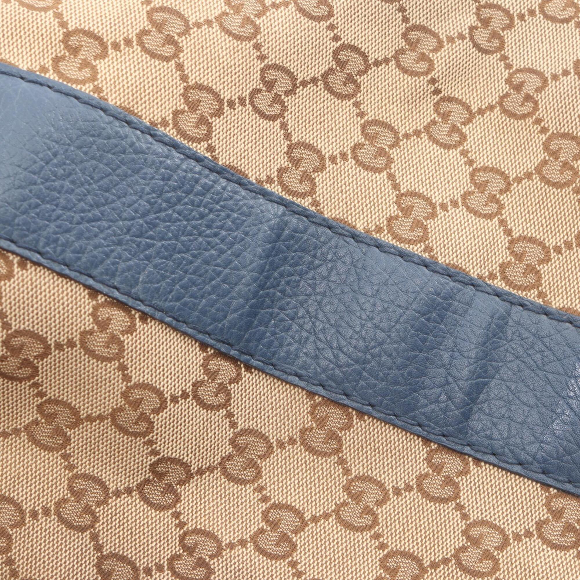 Gucci Beige Blue Canvas Leather Handbag Tote Bag (Pre-Owned)