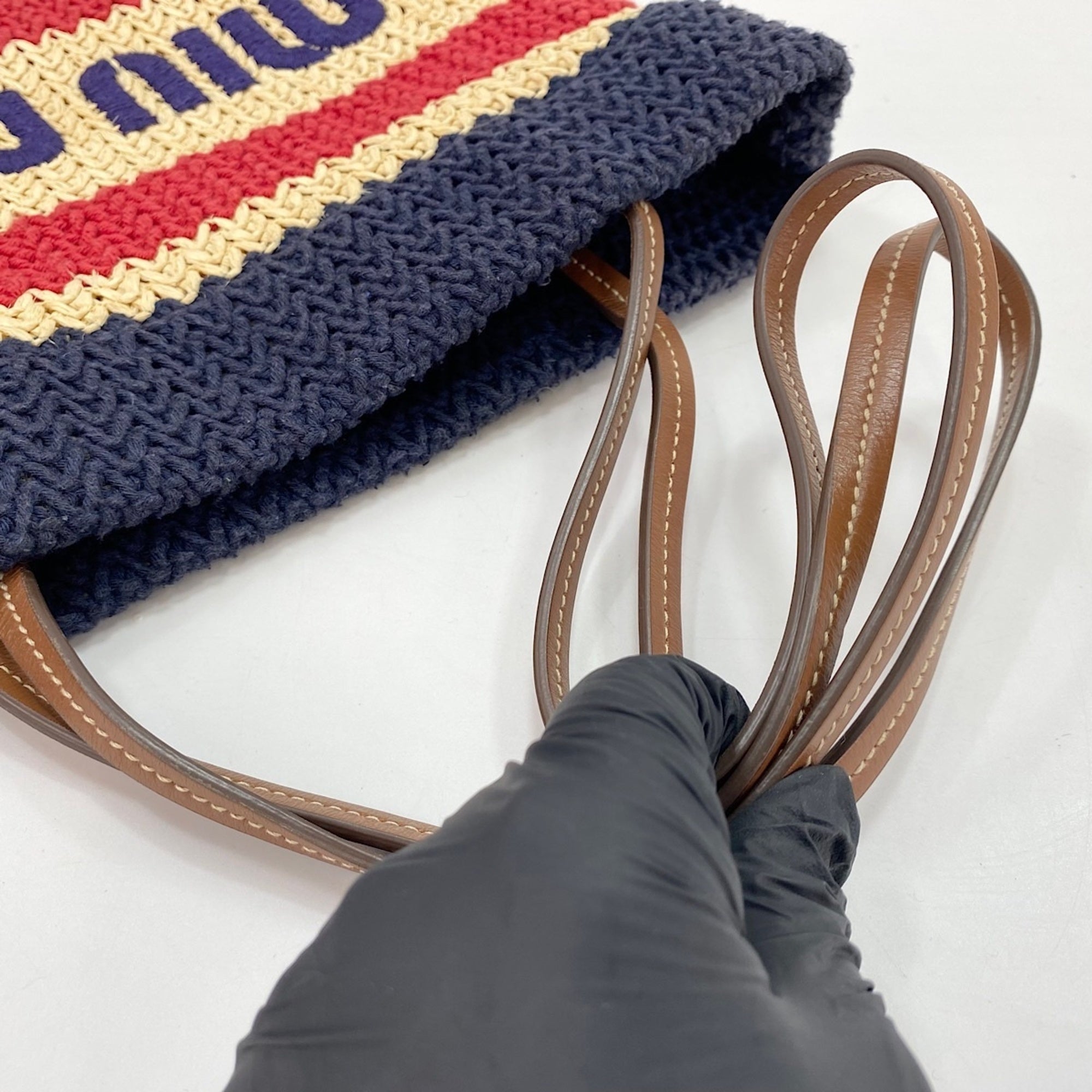 Miu Miu Multi-Color Raffia Cotton Tote Bag (Pre-Owned)