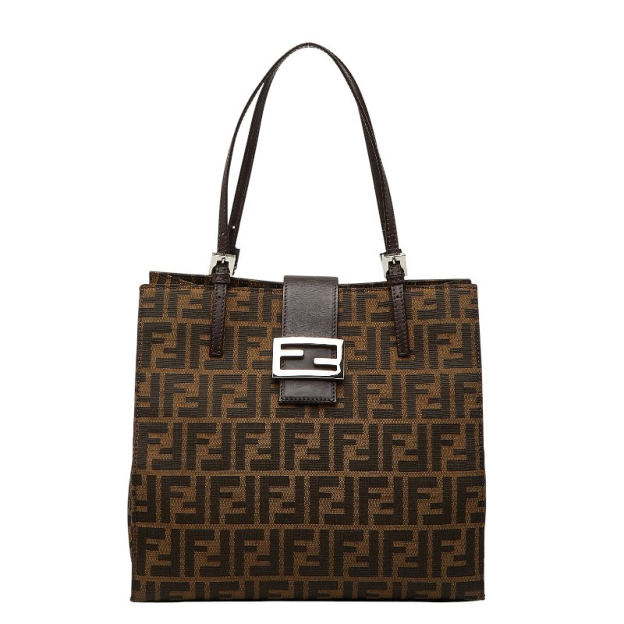 Fendi Brown Canvas Leather Shoulder Bag Tote Bag (Pre-Owned)