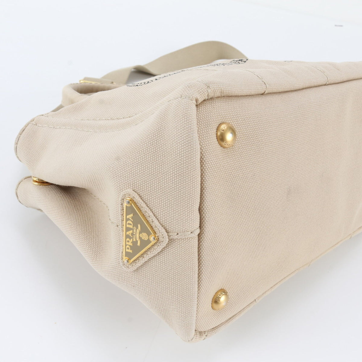 Prada Beige Leather Canvas Handbag Shoulder Bag Tote Bag (Pre-Owned)