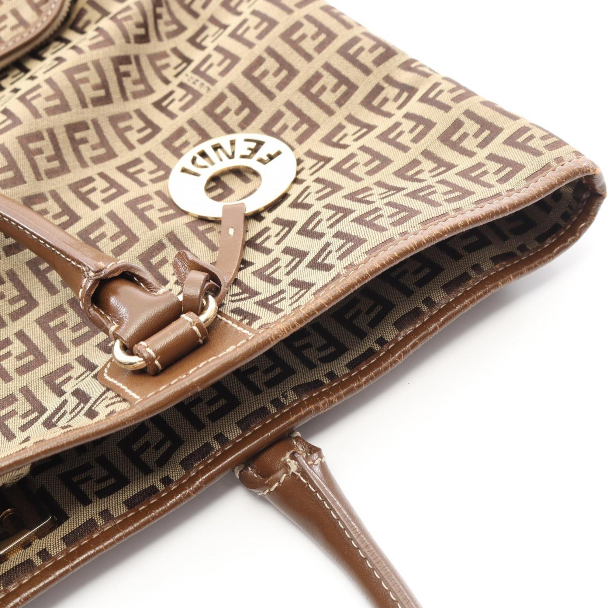 Fendi Beige Brown Canvas Leather Tote Bag (Pre-Owned)