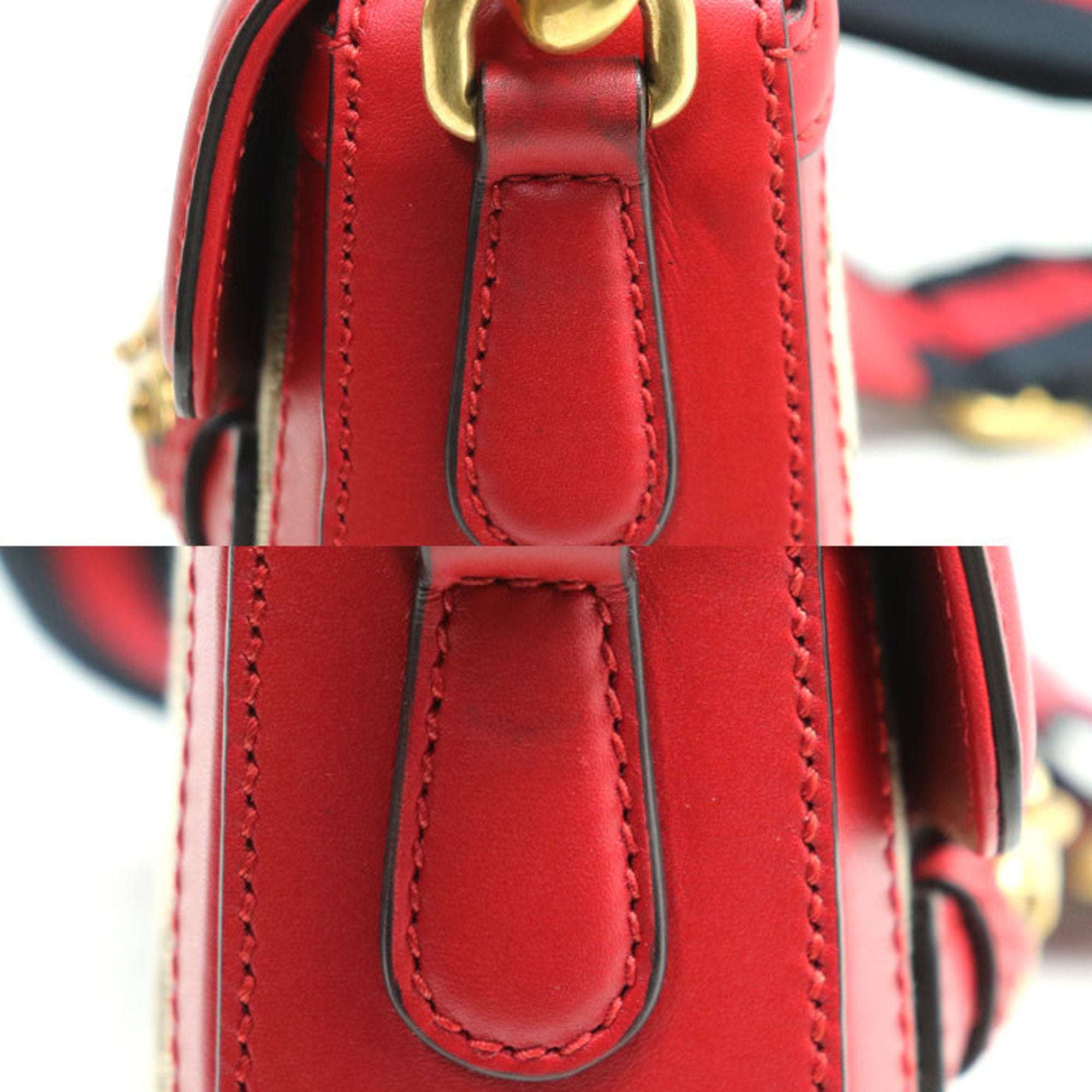 Gucci Gg Canvas Beige Red Color Gg Canvas Leather Shoulder Bag (Pre-Owned)