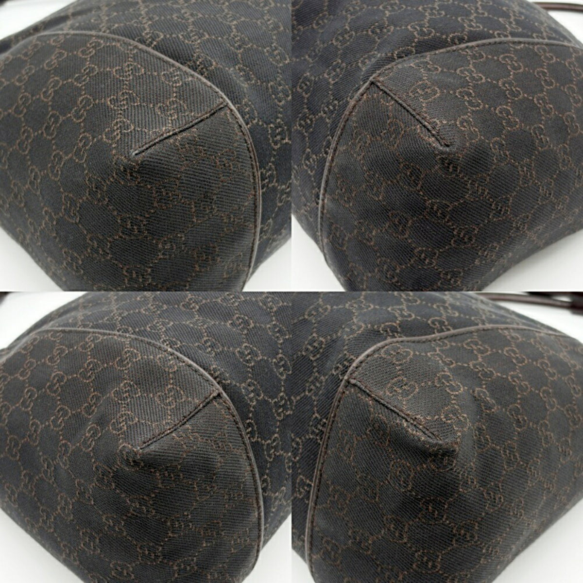 Gucci Dark Brown Gg Canvas Leather Shoulder Bag (Pre-Owned)
