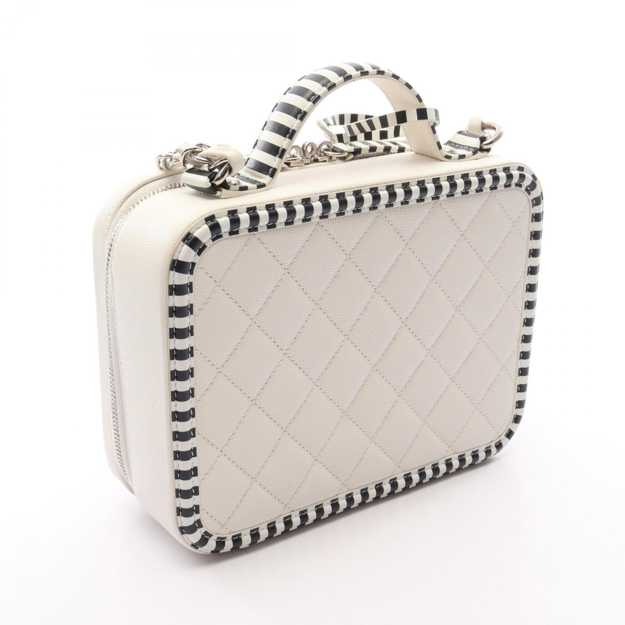 Chanel Black White Leather Handbag Shoulder Bag Vanity Bag (Pre-Owned)