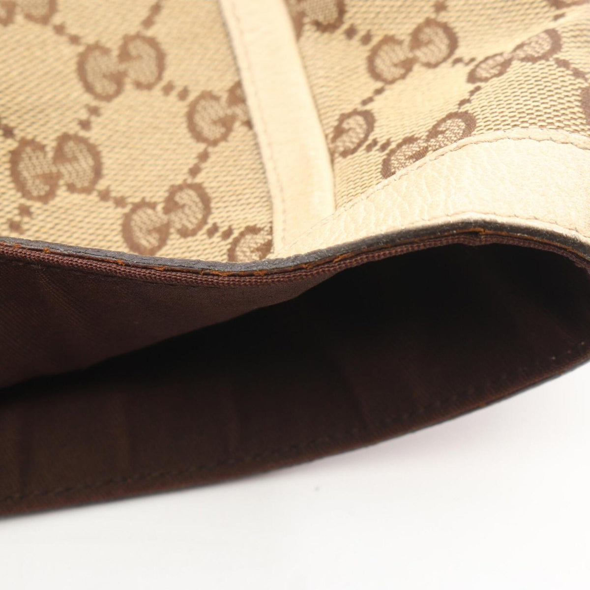 Gucci Beige Ivory Canvas Leather Handbag Tote Bag (Pre-Owned)