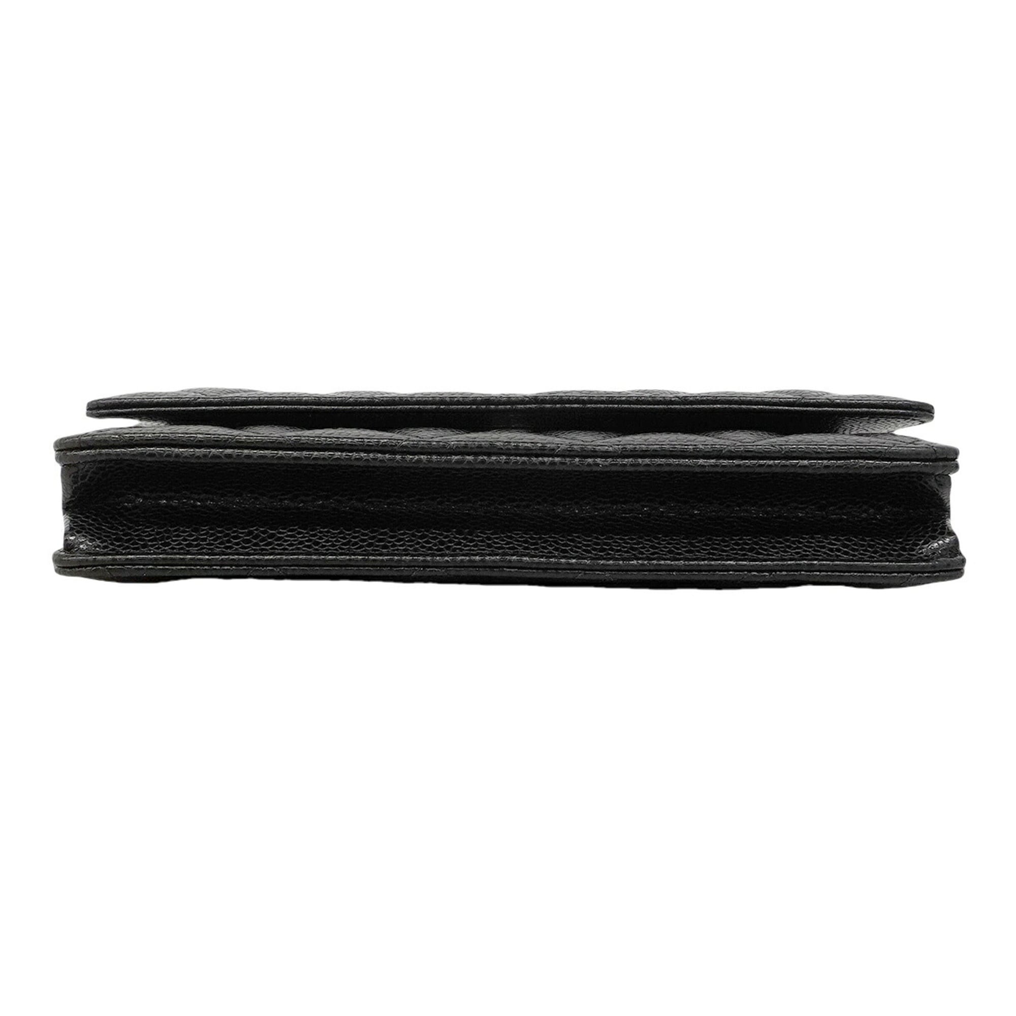Chanel Black Grained Calfskin Chain/Shoulder Wallet (Pre-Owned)