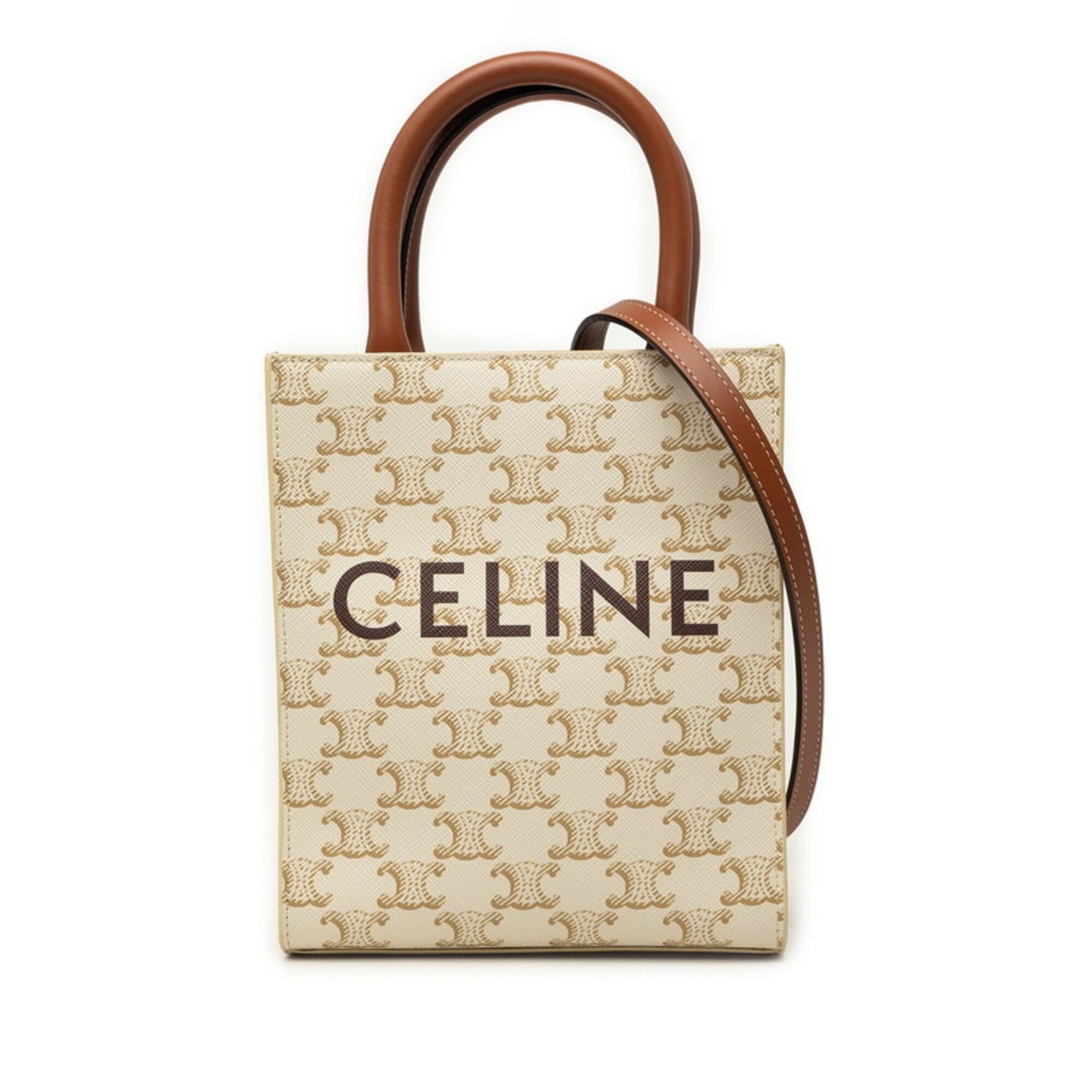Celine Cabas Brown White Pvc Leather Handbag Shoulder Bag (Pre-Owned)