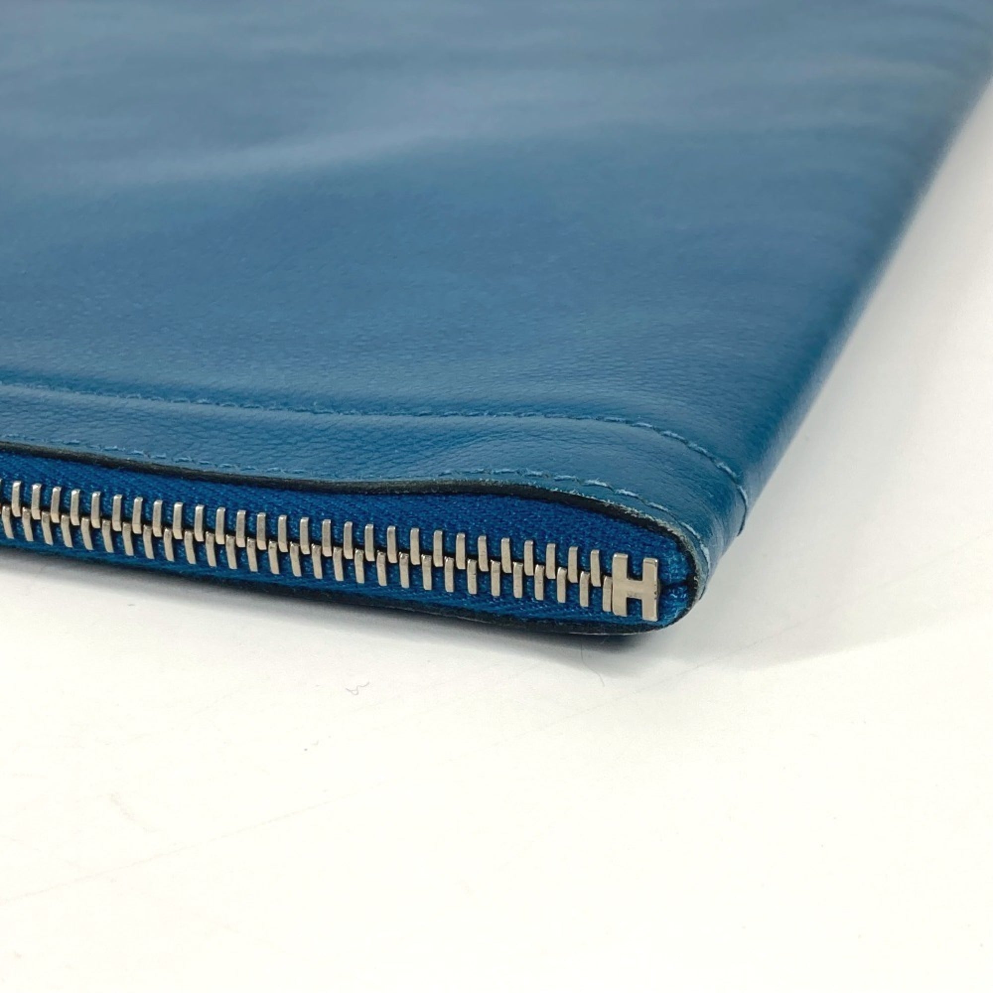 Hermes Blue Leather Clutch Bag Pouch (Pre-Owned)