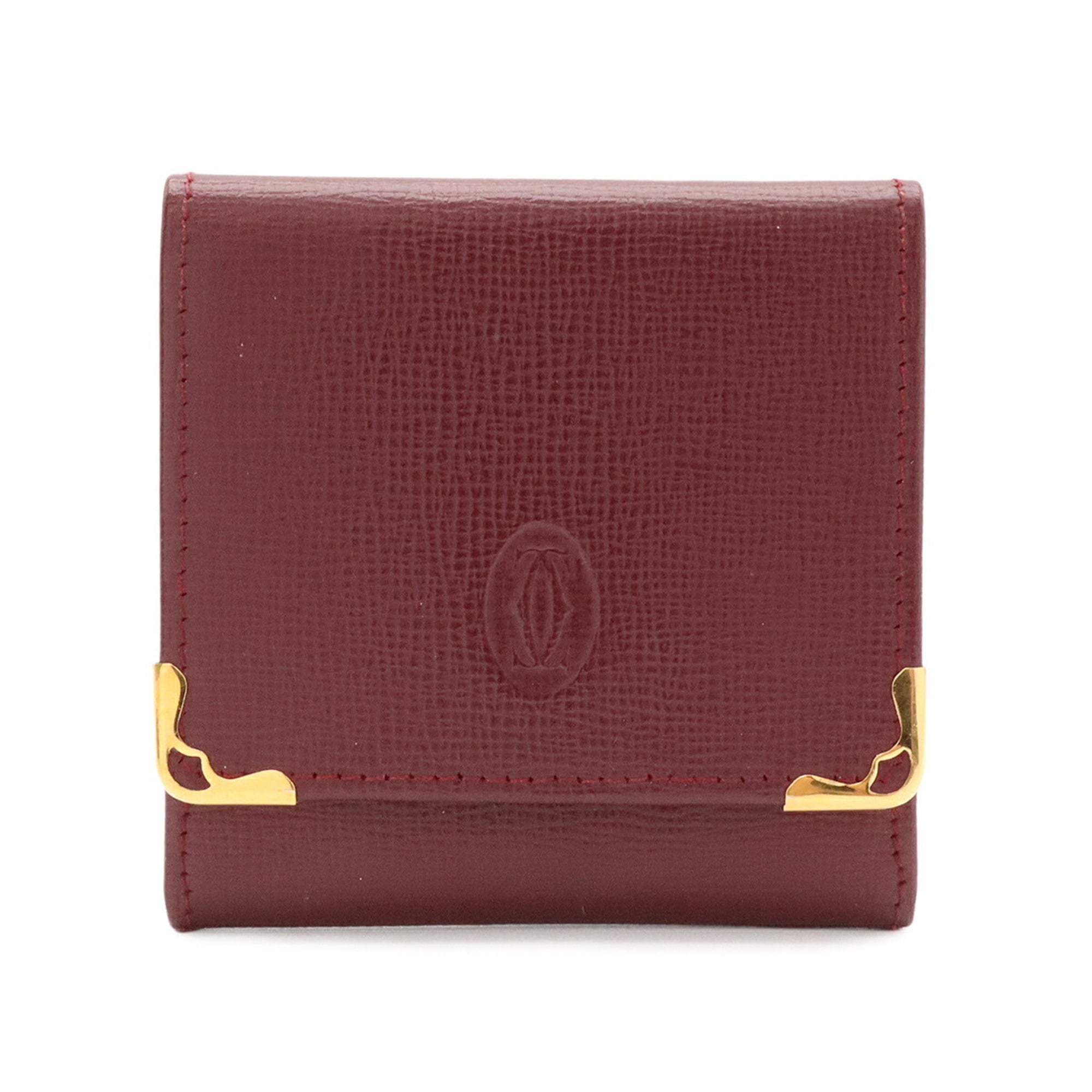 Cartier Bordeaux Leather Coin Purse/Coin Case (Pre-Owned)