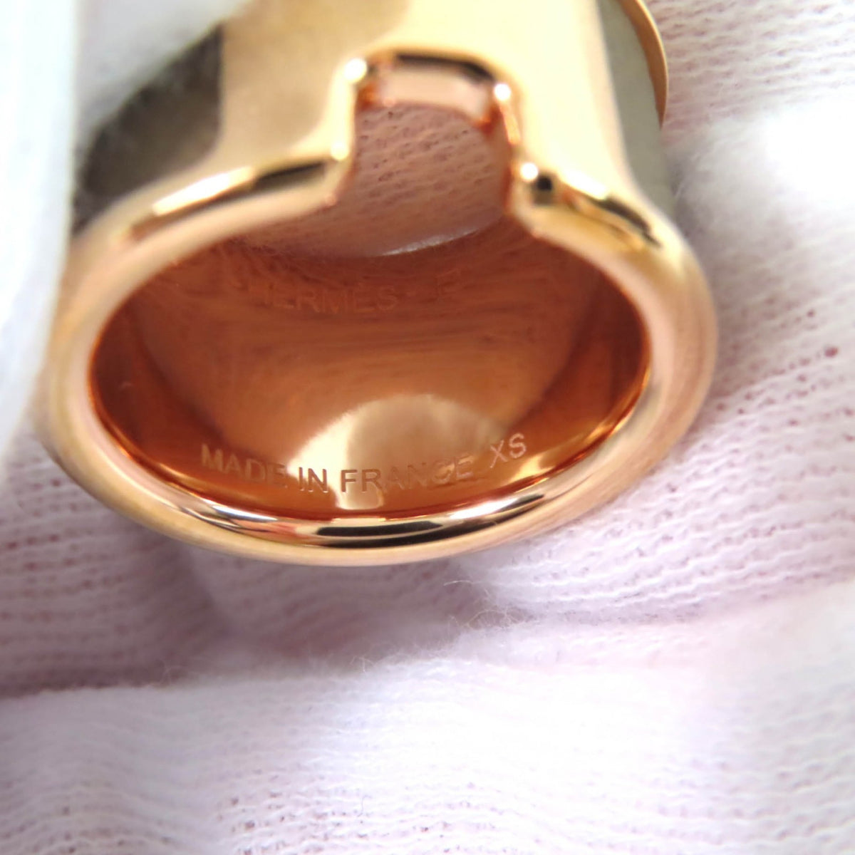 Hermes Pink Gold Etoupe Gray Metal Band Ring (Pre-Owned)