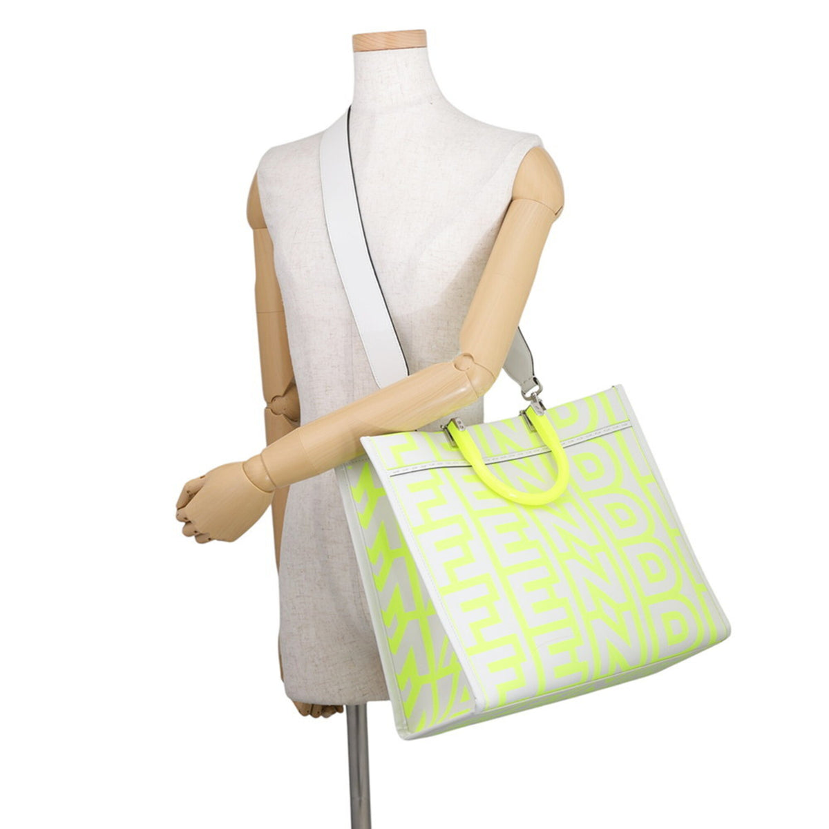 Fendi White Yellow Leather Tote Bag (Pre-Owned)