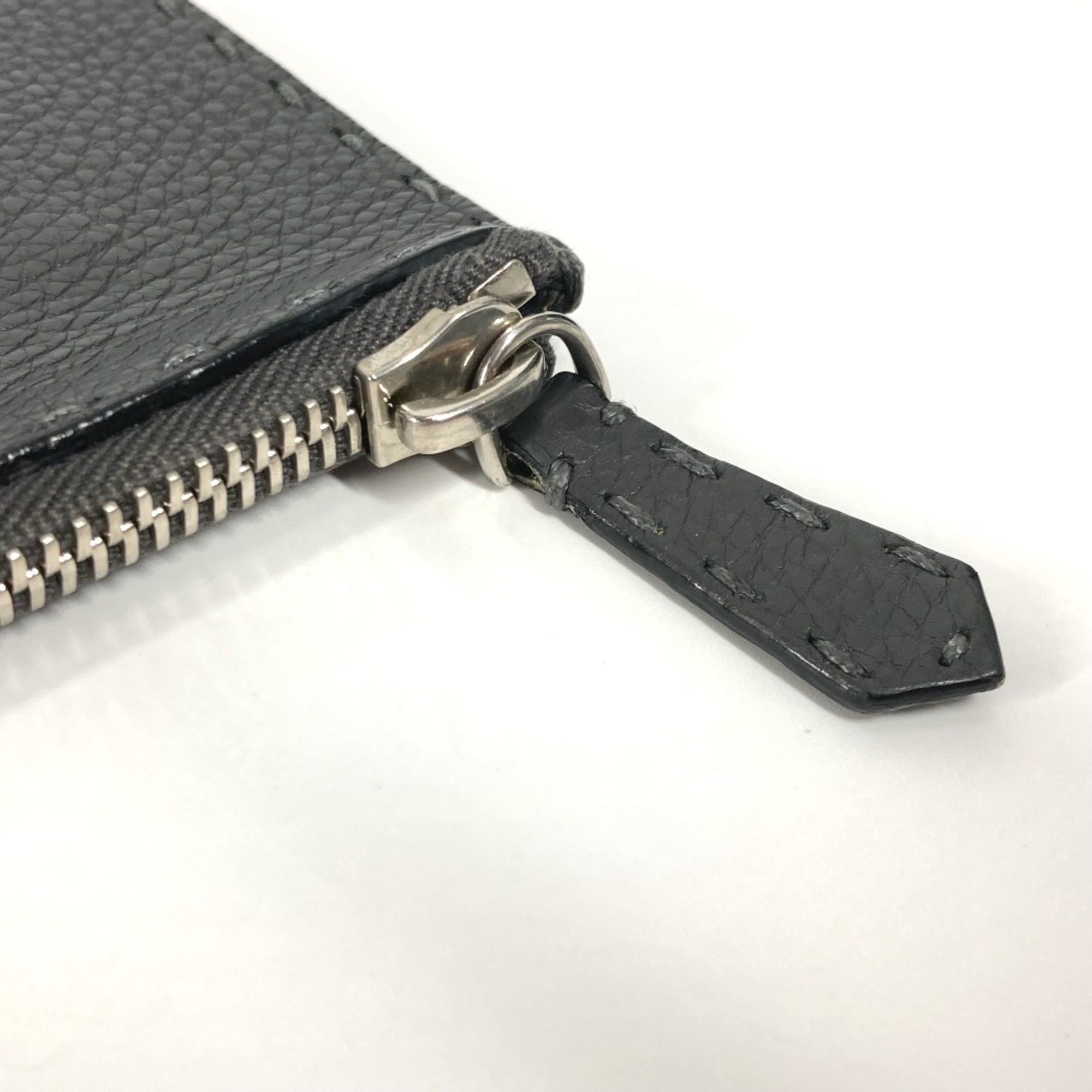Fendi Selleria Black Blue Dark Gray Leather Clutch Bag Pouch (Pre-Owned)