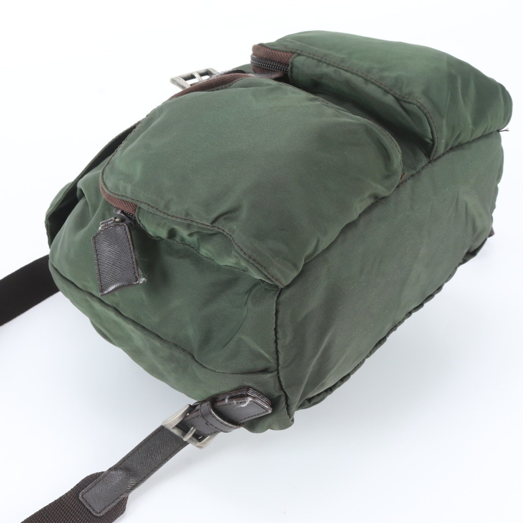 Prada Green Khaki Nylon Leather Backpack (Pre-Owned)