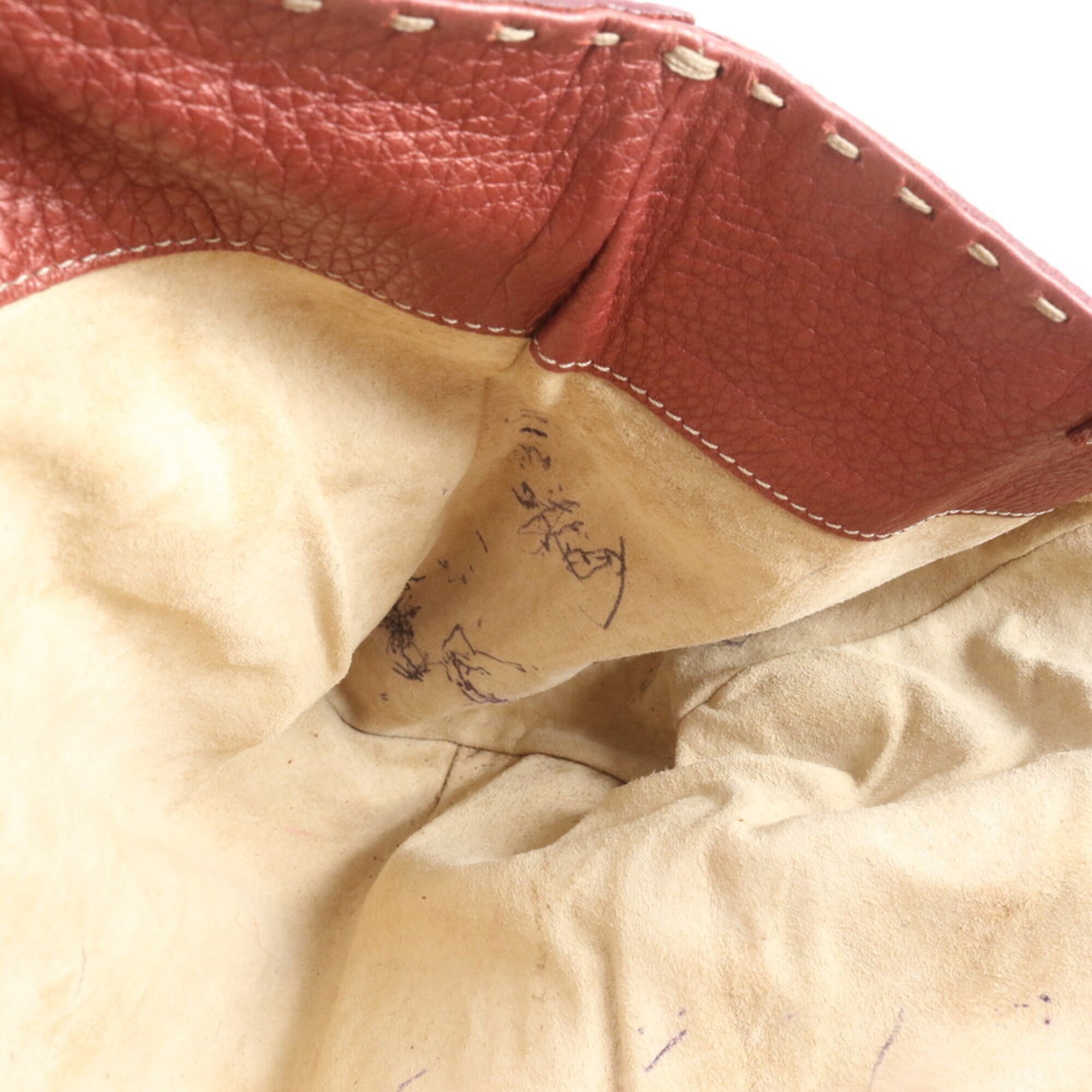 Fendi Red Color Leather Handbag Shoulder Bag Tote Bag (Pre-Owned)