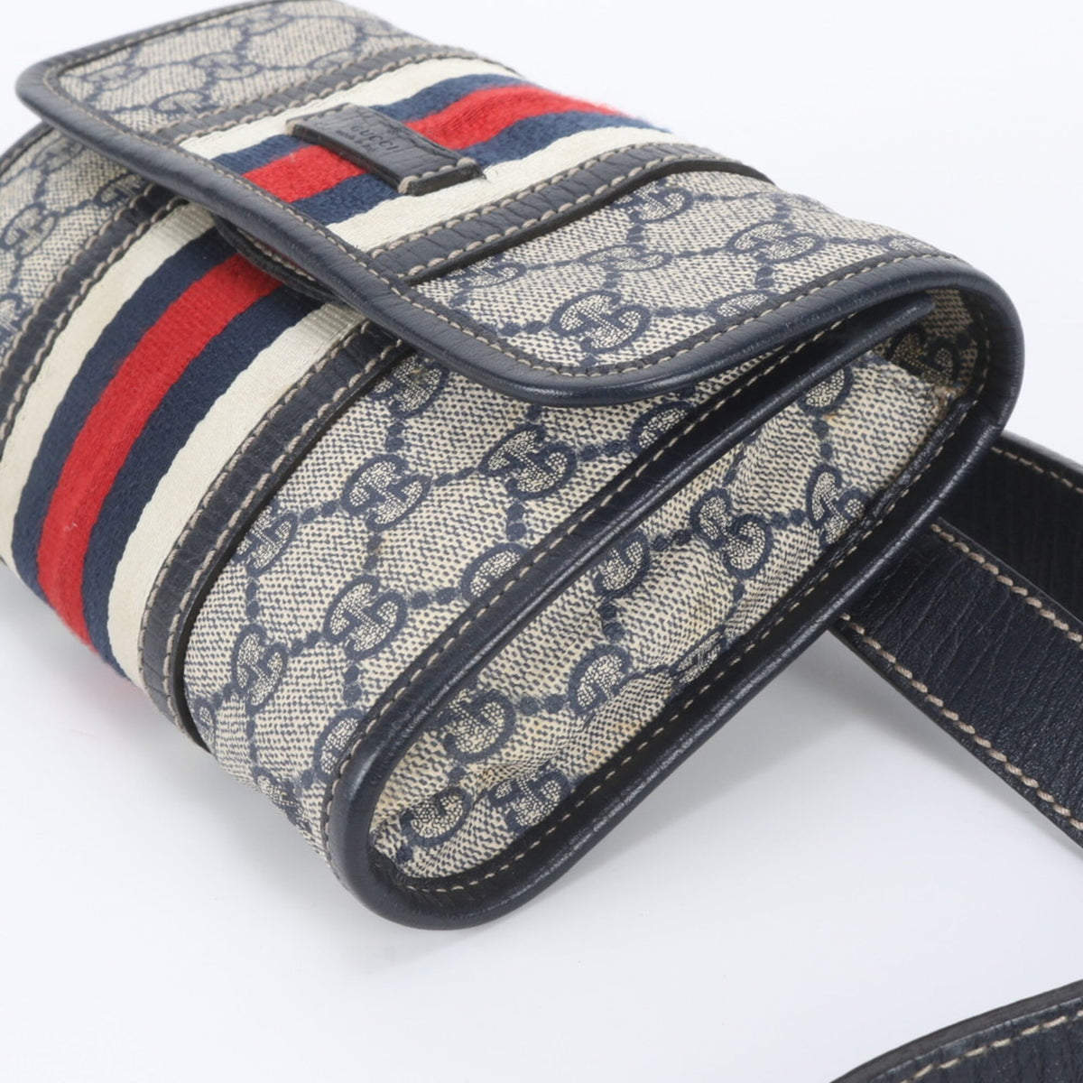 Gucci Navy Leather Coated Canvas Pouch Sling Bag (Pre-Owned)