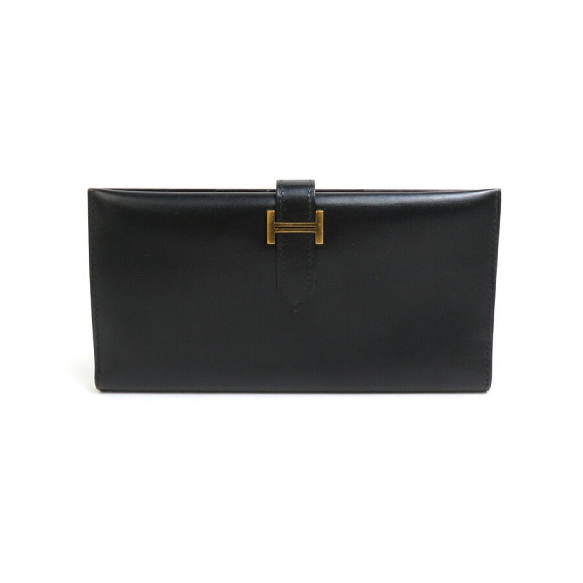 Hermes Black Box Calf Leather Long Wallet (Bi-Fold) (Pre-Owned)