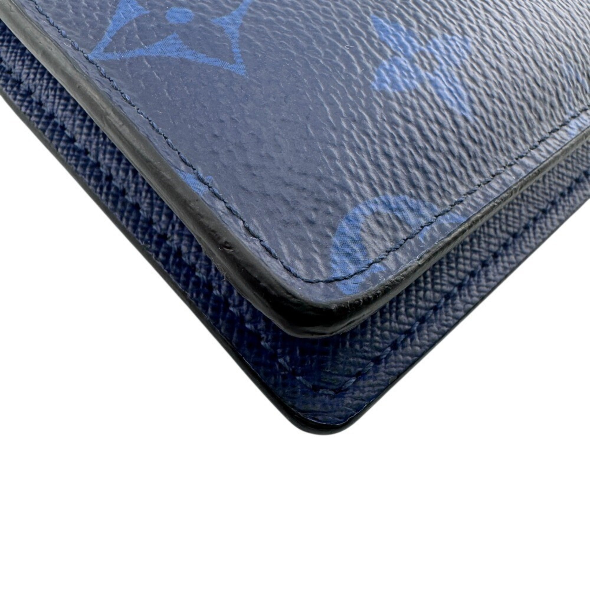 Louis Vuitton Blue Taigarama Leather Long Wallet (Bi-Fold) (Pre-Owned)
