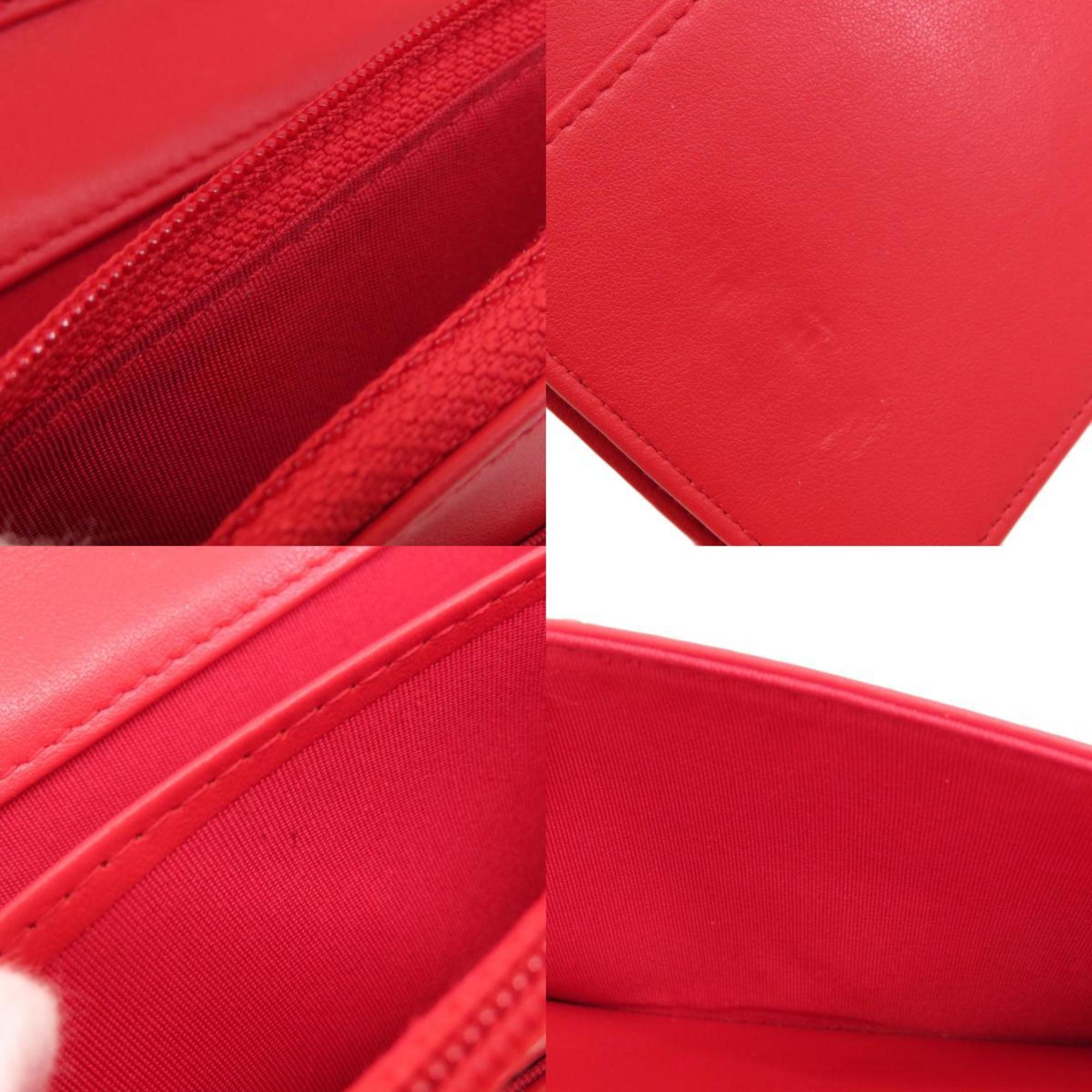 Chanel Red Color Leather Chain/Shoulder Wallet (Pre-Owned)