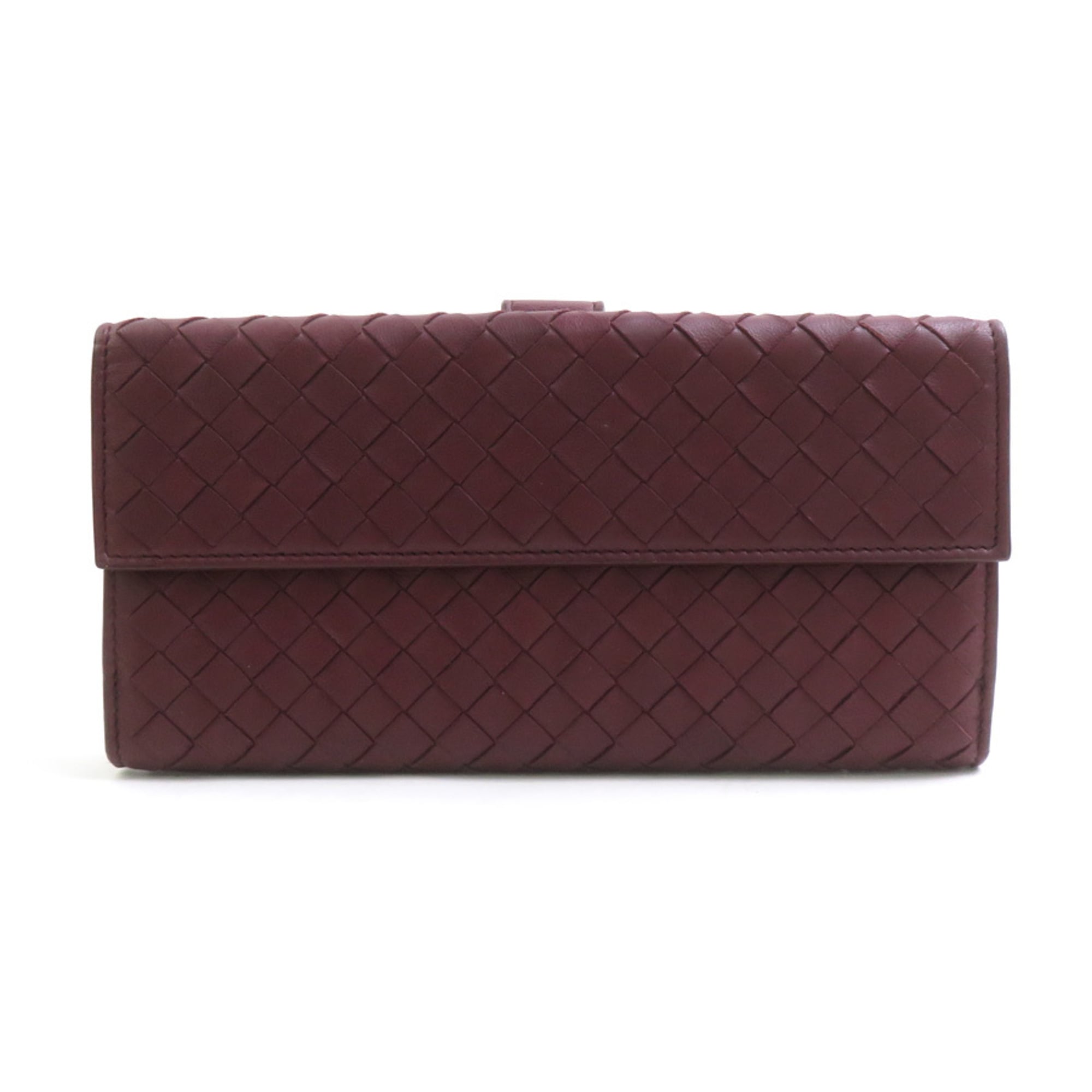 Bottega Veneta Bordeaux Leather Long Wallet (Bi-Fold) (Pre-Owned)