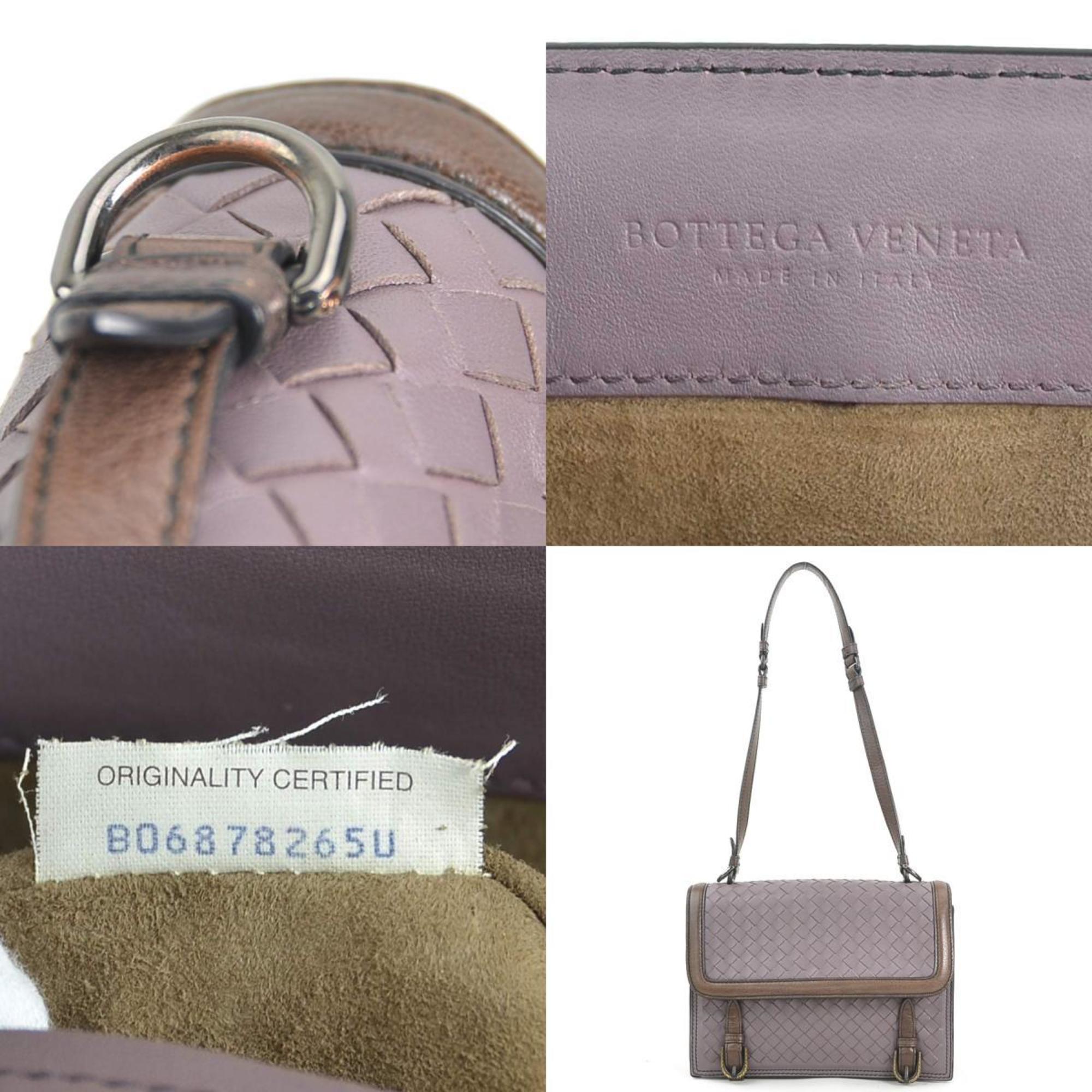 Bottega Veneta Intrecciato Purple Brown Leather Shoulder Bag (Pre-Owned)