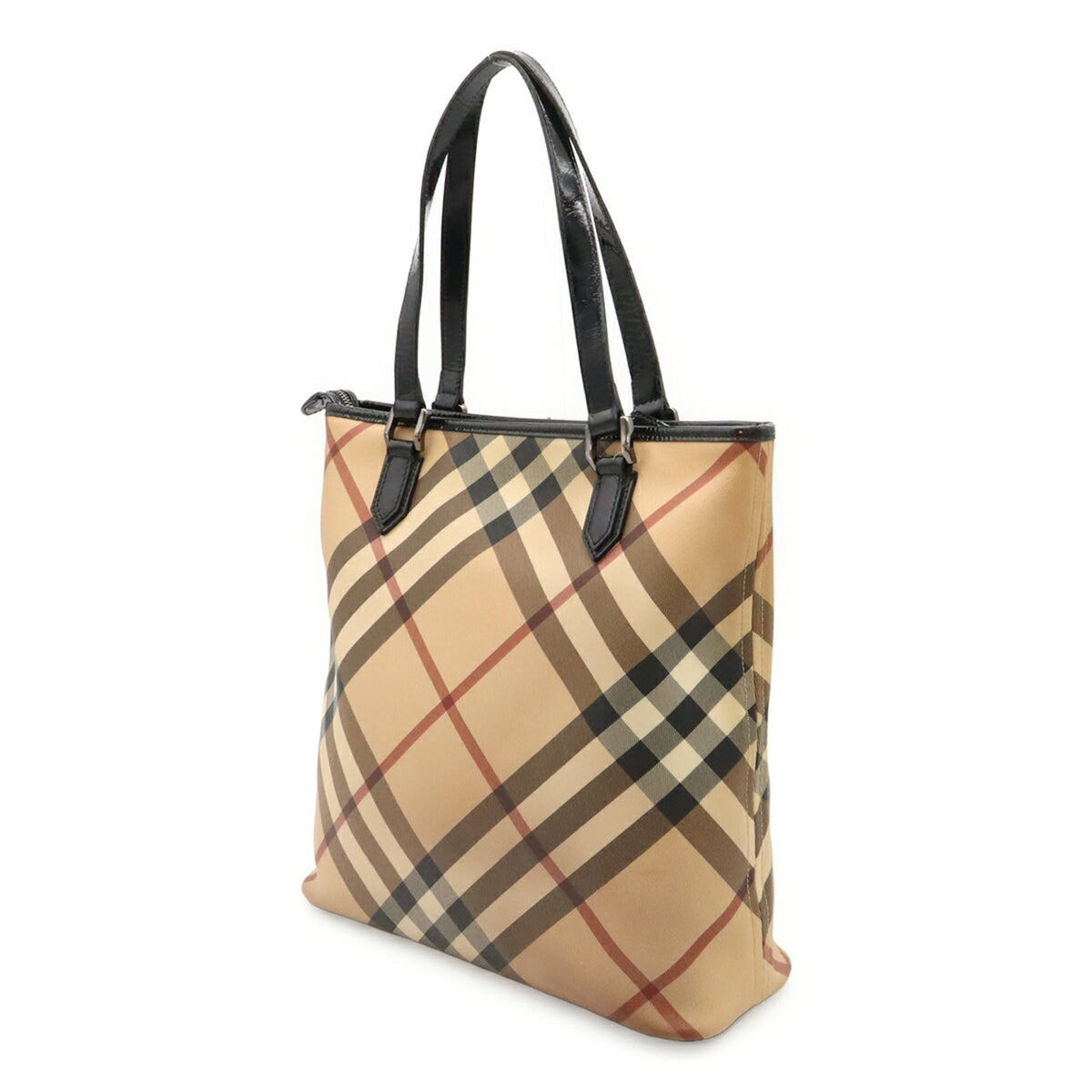 Burberry Beige Black Bordeaux Coated Canvas Shoulder Bag Tote Bag (Pre-Owned)