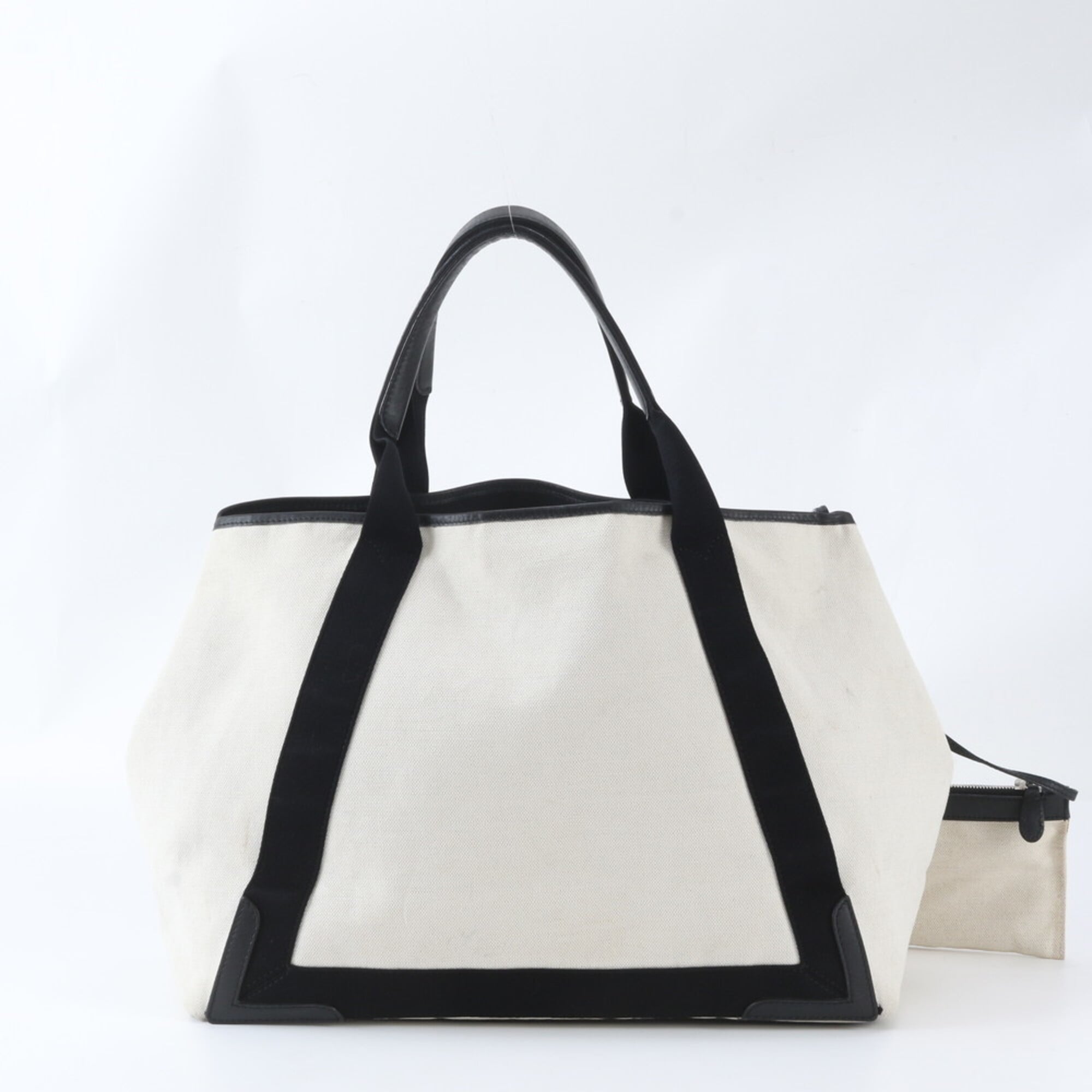 Balenciaga Beige Navy Canvas Leather Handbag Tote Bag (Pre-Owned)