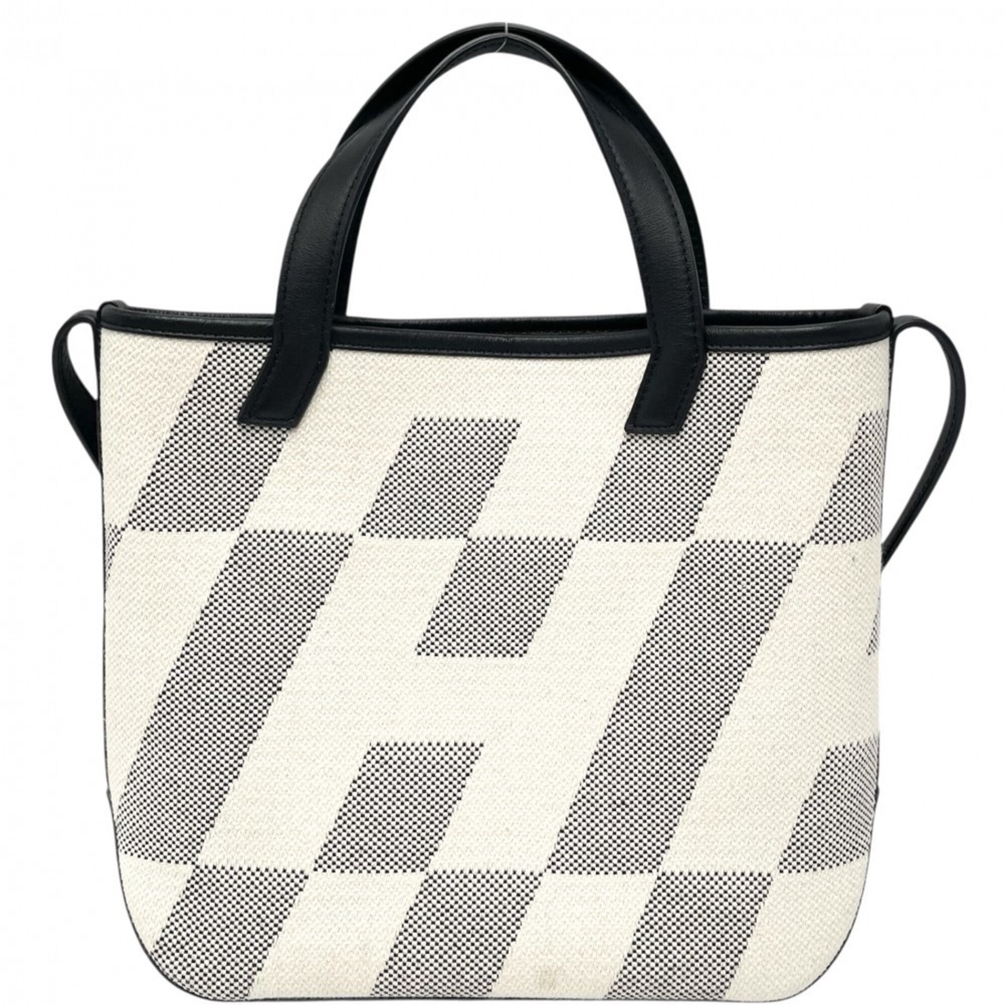 Hermes Beige Black Canvas Leather Handbag Shoulder Bag (Pre-Owned)