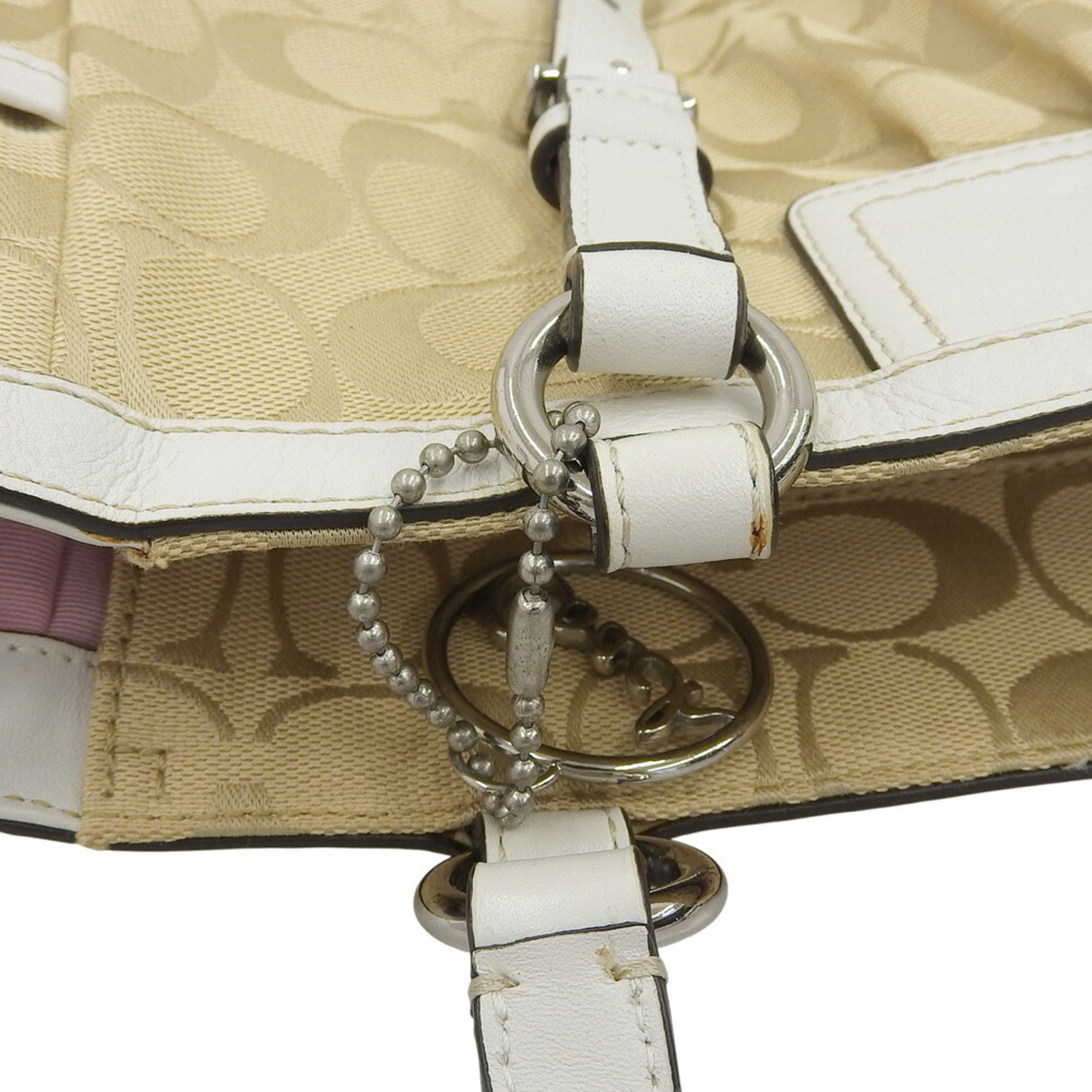 Coach Beige White Signature Line Handbag Tote Bag (Pre-Owned)