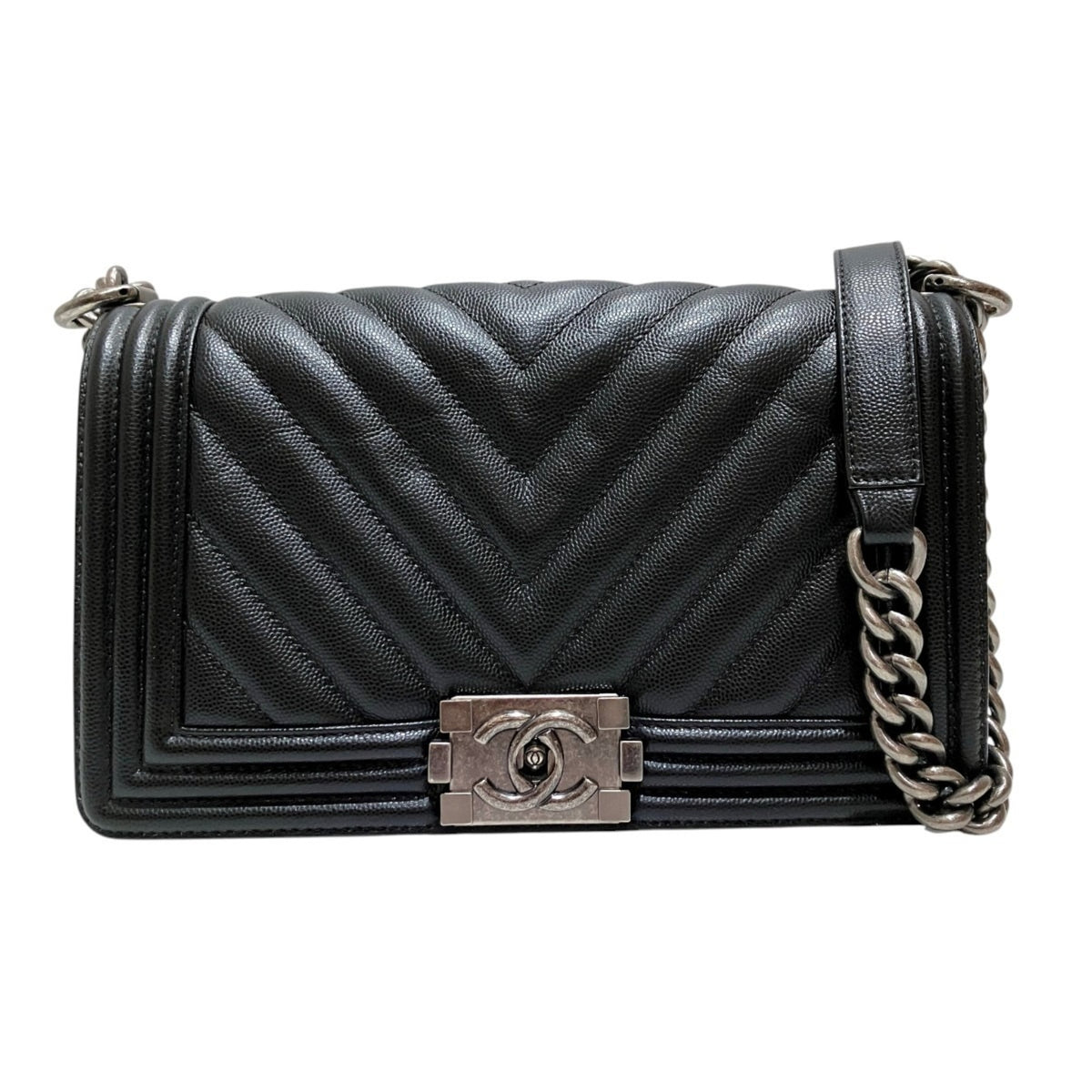 Chanel Black Grained Calfskin Shoulder Bag (Pre-Owned)