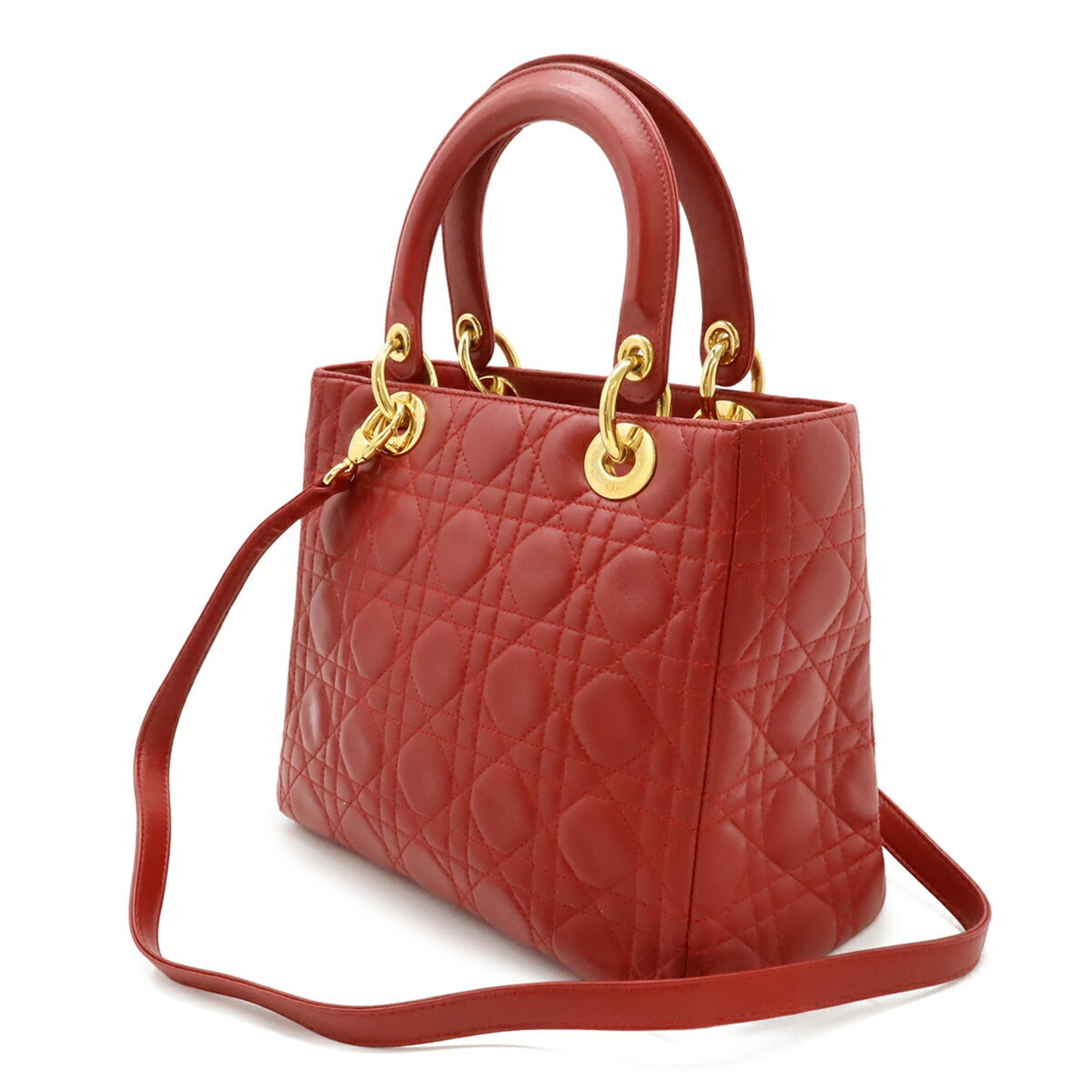 Christian Dior Red Color Leather Handbag Tote Bag (Pre-Owned)