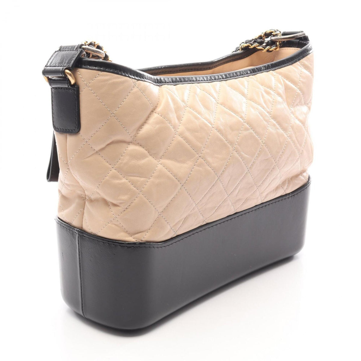 Chanel Beige Black Leather Handbag Shoulder Bag (Pre-Owned)