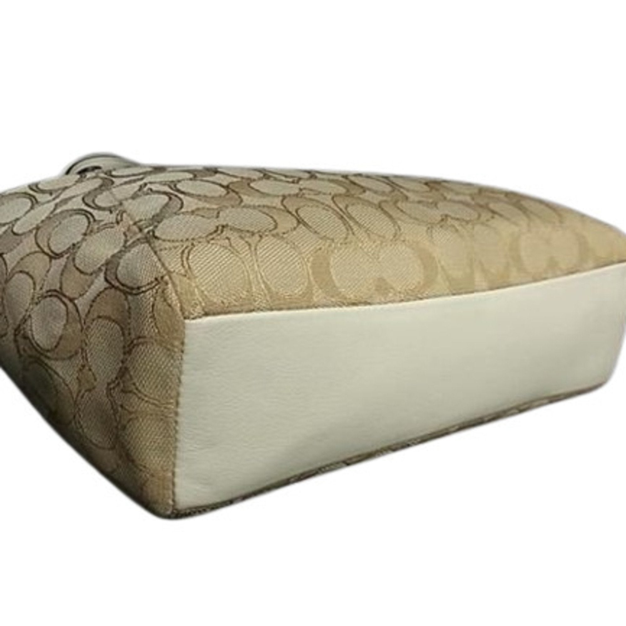 Coach Beige Ivory Canvas Leather Handbag Shoulder Bag Tote Bag (Pre-Owned)