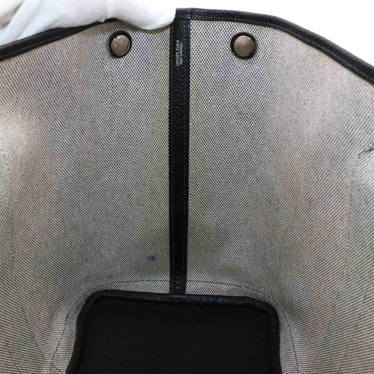 Hermes Black Gray Toile H Leather Tote Bag (Pre-Owned)