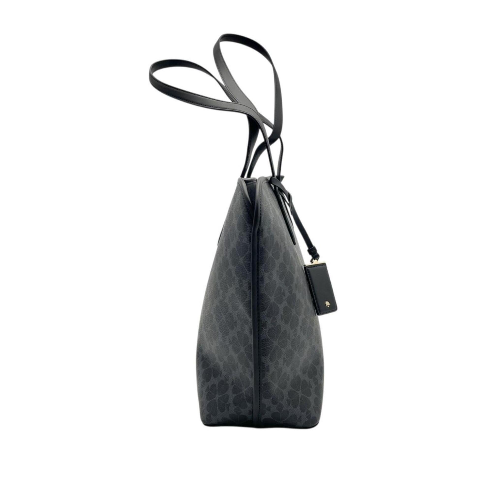 Kate Spade Black Gray Pvc Leather Tote Bag (Pre-Owned)