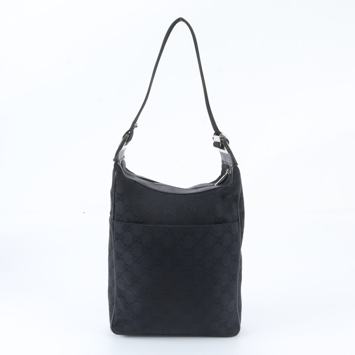 Gucci Black Leather Canvas Handbag Shoulder Bag (Pre-Owned)