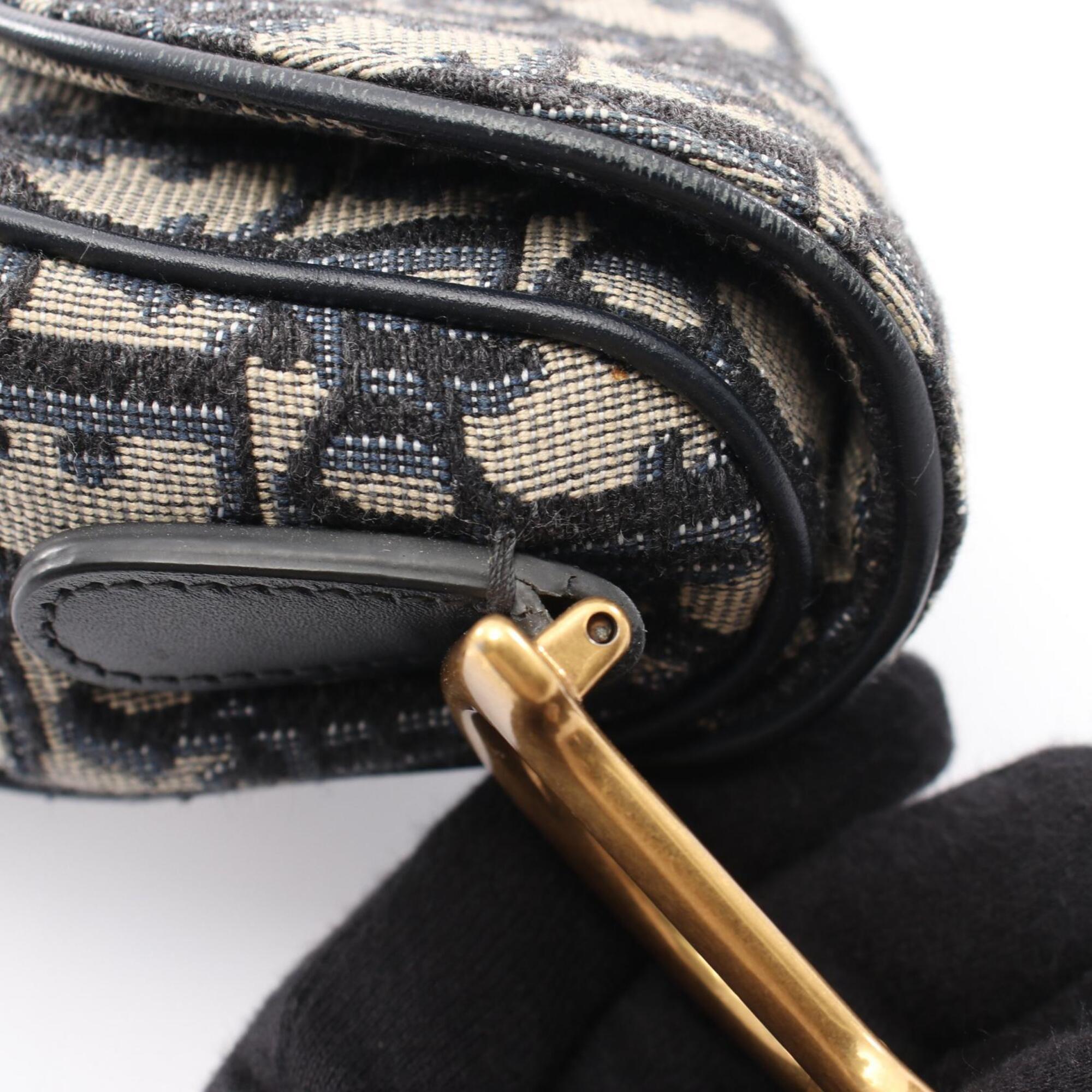 Christian Dior Beige Navy Canvas Leather Handbag Saddle Bag (Pre-Owned)