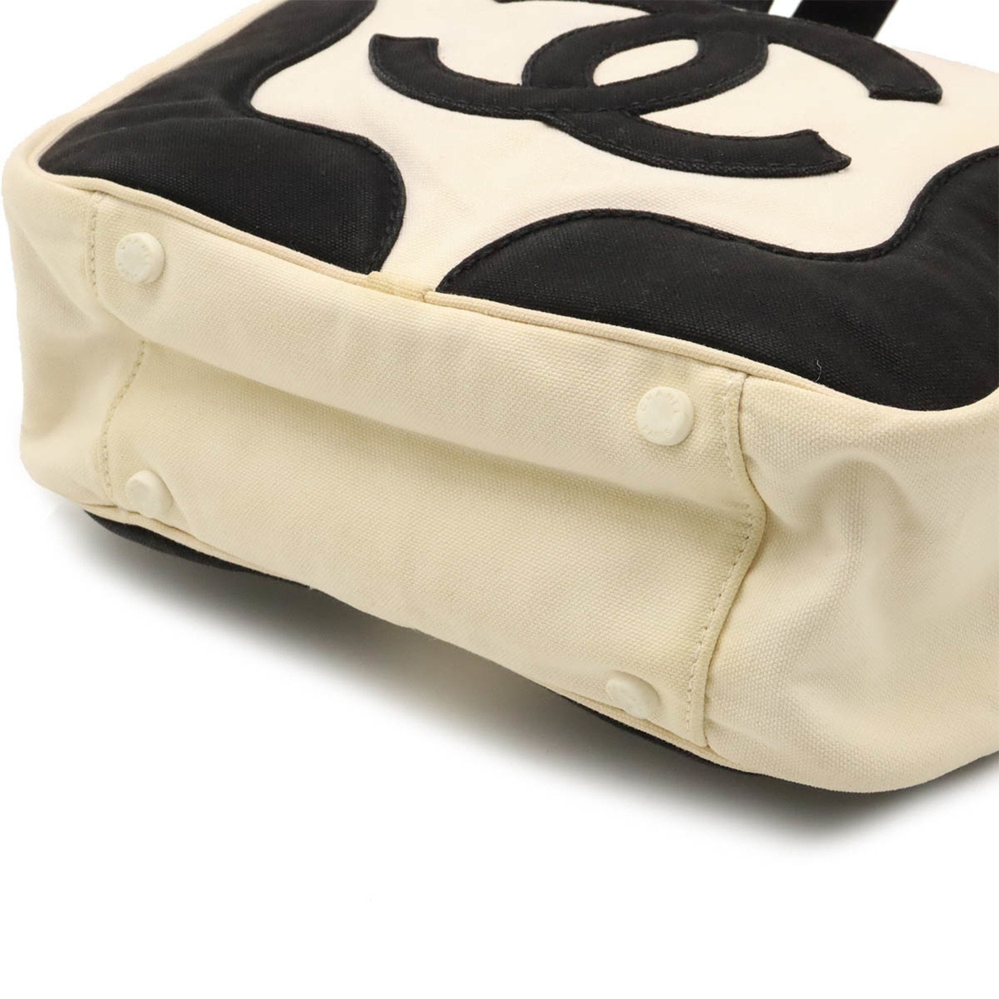Chanel Black Ivory Canvas Handbag Tote Bag (Pre-Owned)