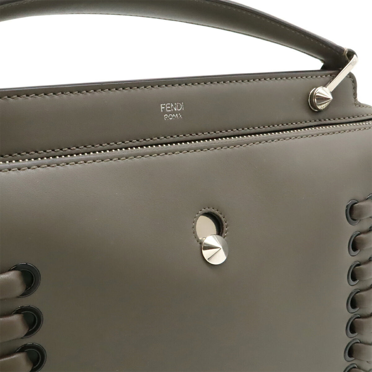 Fendi Gray Leather Handbag Pouch Shoulder Bag (Pre-Owned)