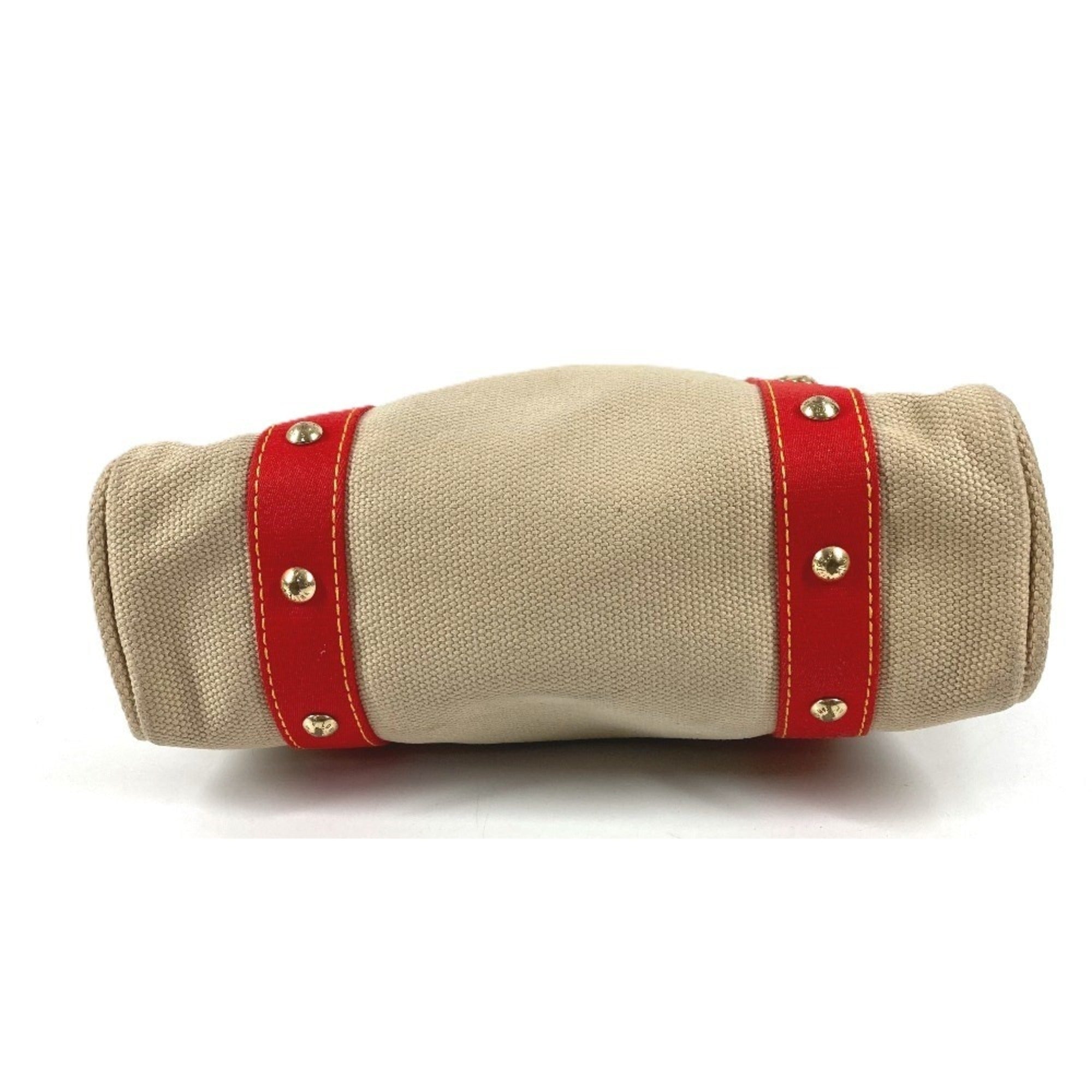 Louis Vuitton Beige Red Color Canvas Shoulder Bag Tote Bag (Pre-Owned)