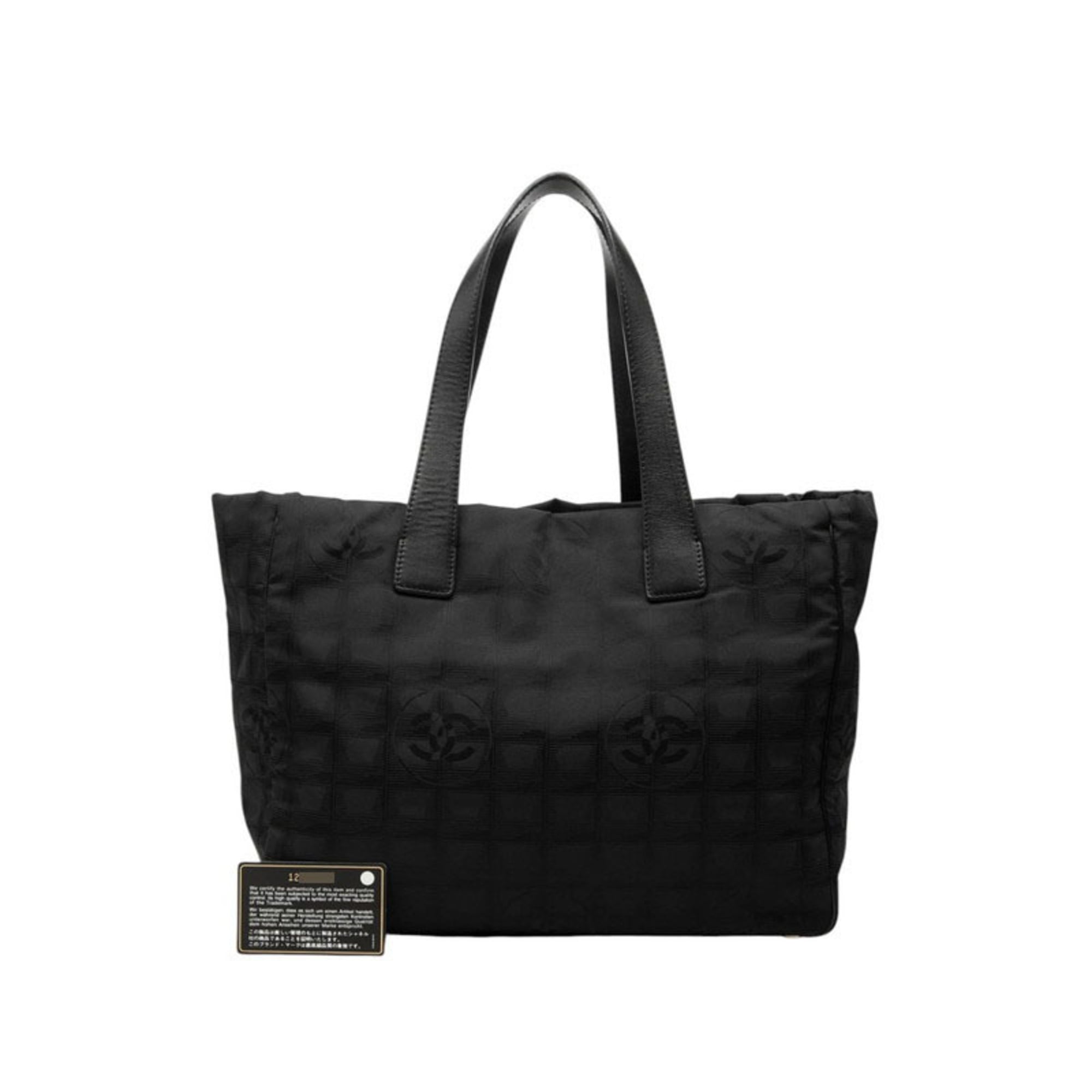 Chanel New Travel Line Black Nylon Leather Handbag Tote Bag (Pre-Owned)