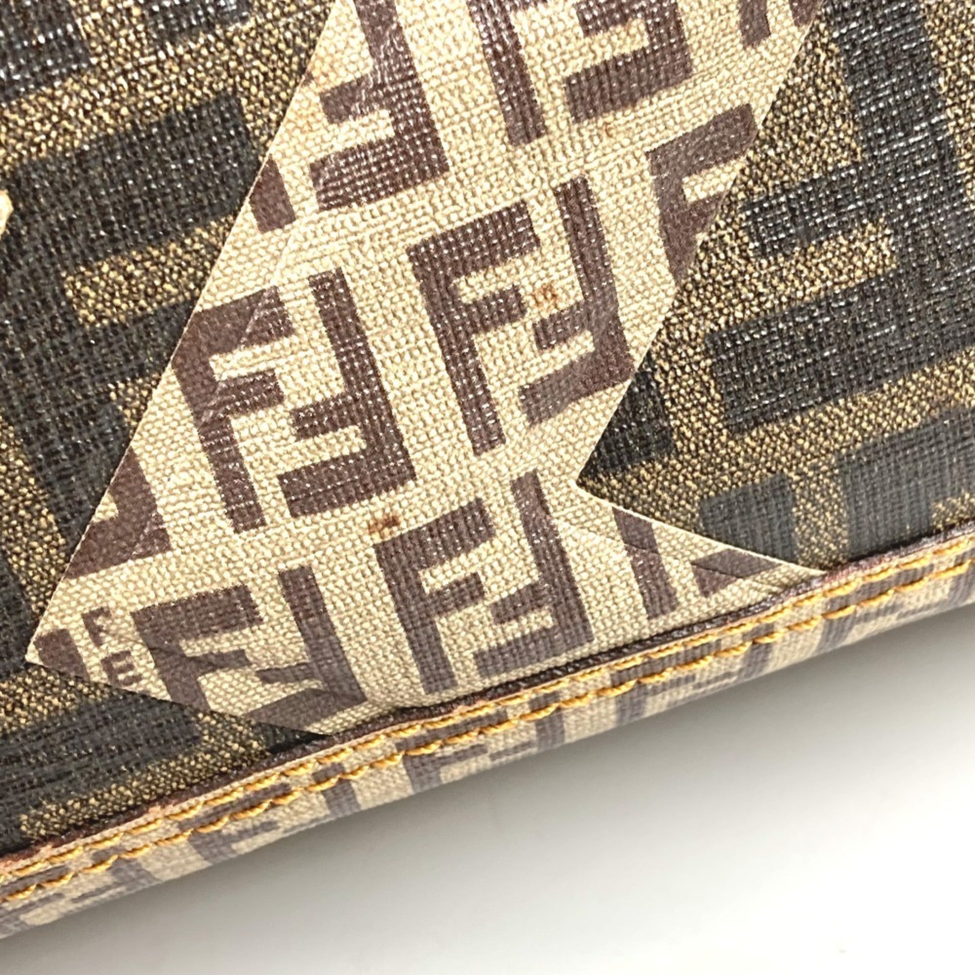 Fendi Zucca Beige Brown Coated Canvas Shoulder Bag Tote Bag (Pre-Owned)