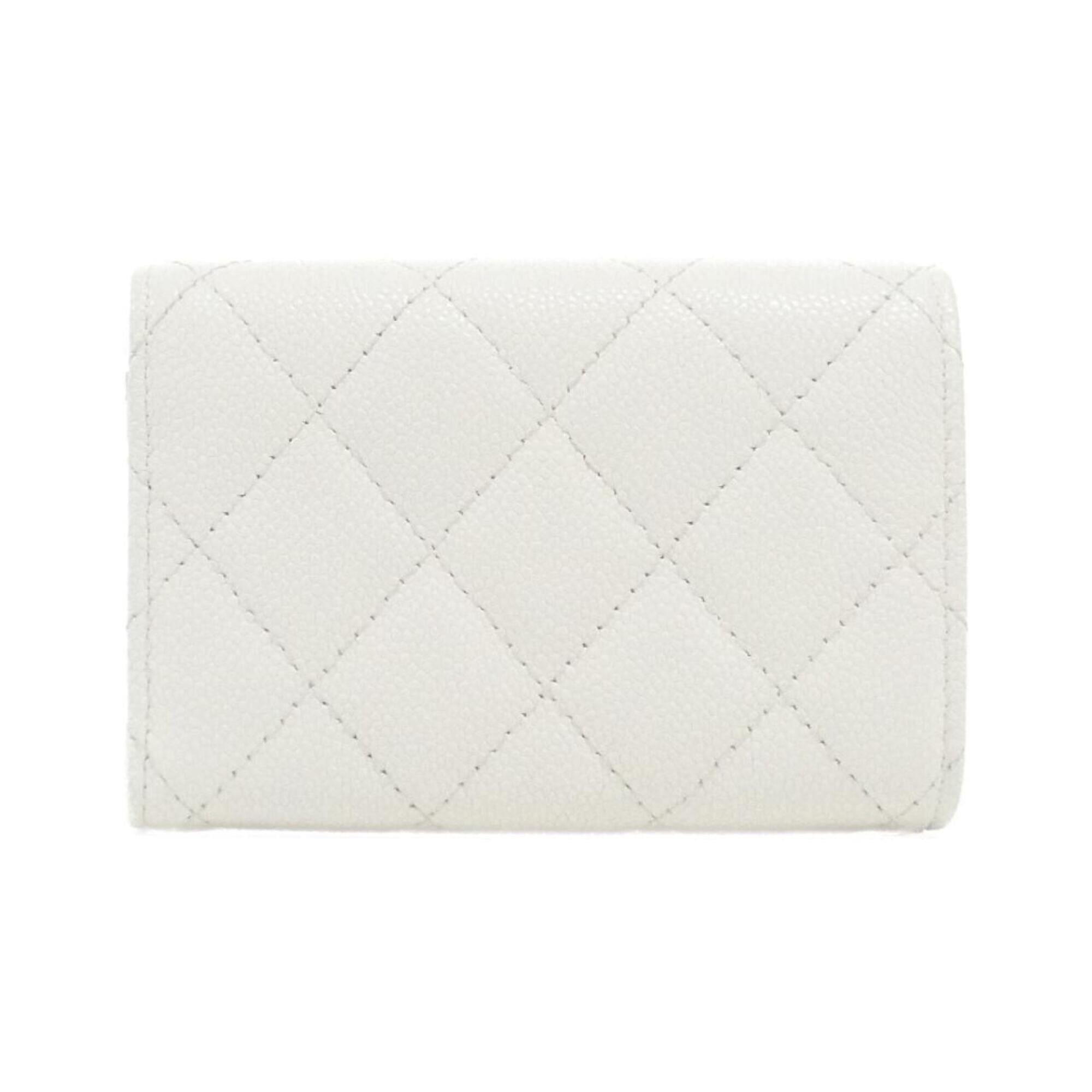 Chanel White Grained Calfskin Wallet (Tri-Fold) (Pre-Owned)